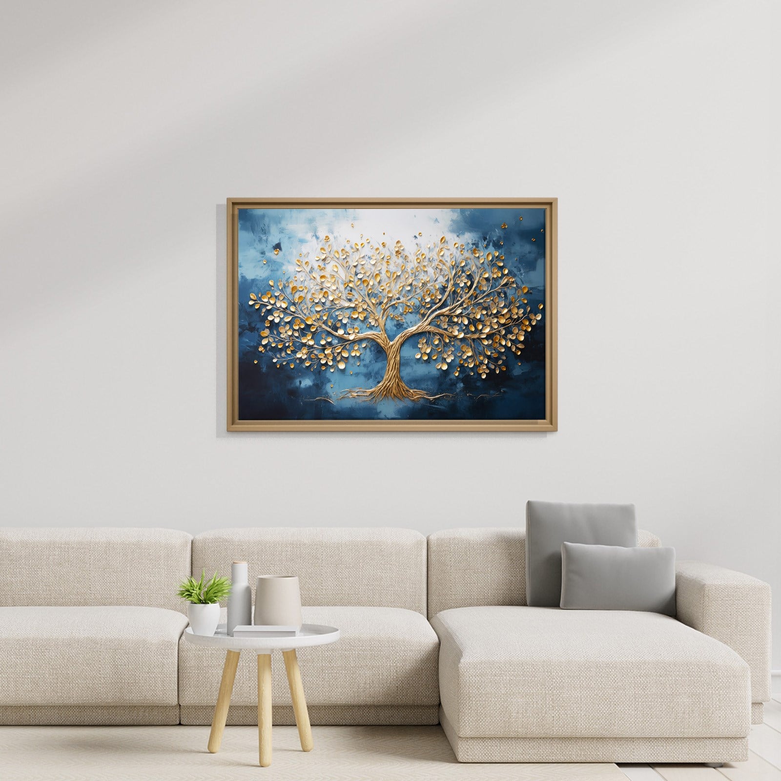 Altın Hayat Ağacı Kanvas Tablo | Lacivert Modern Premium Duvar Sanatı