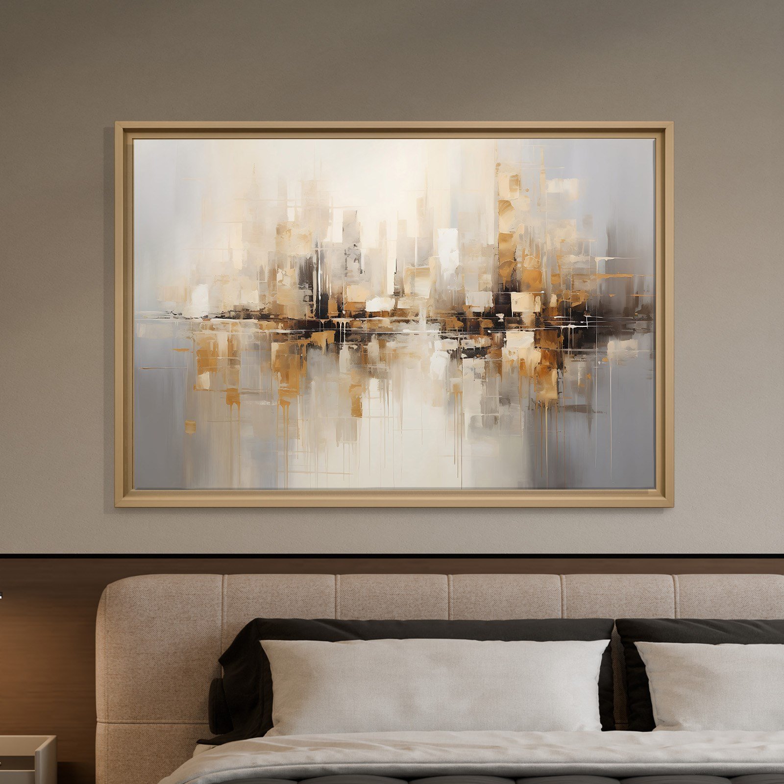 Altın Şehrin Yansıması – Modern Soyut Şehir Kanvas Tablo