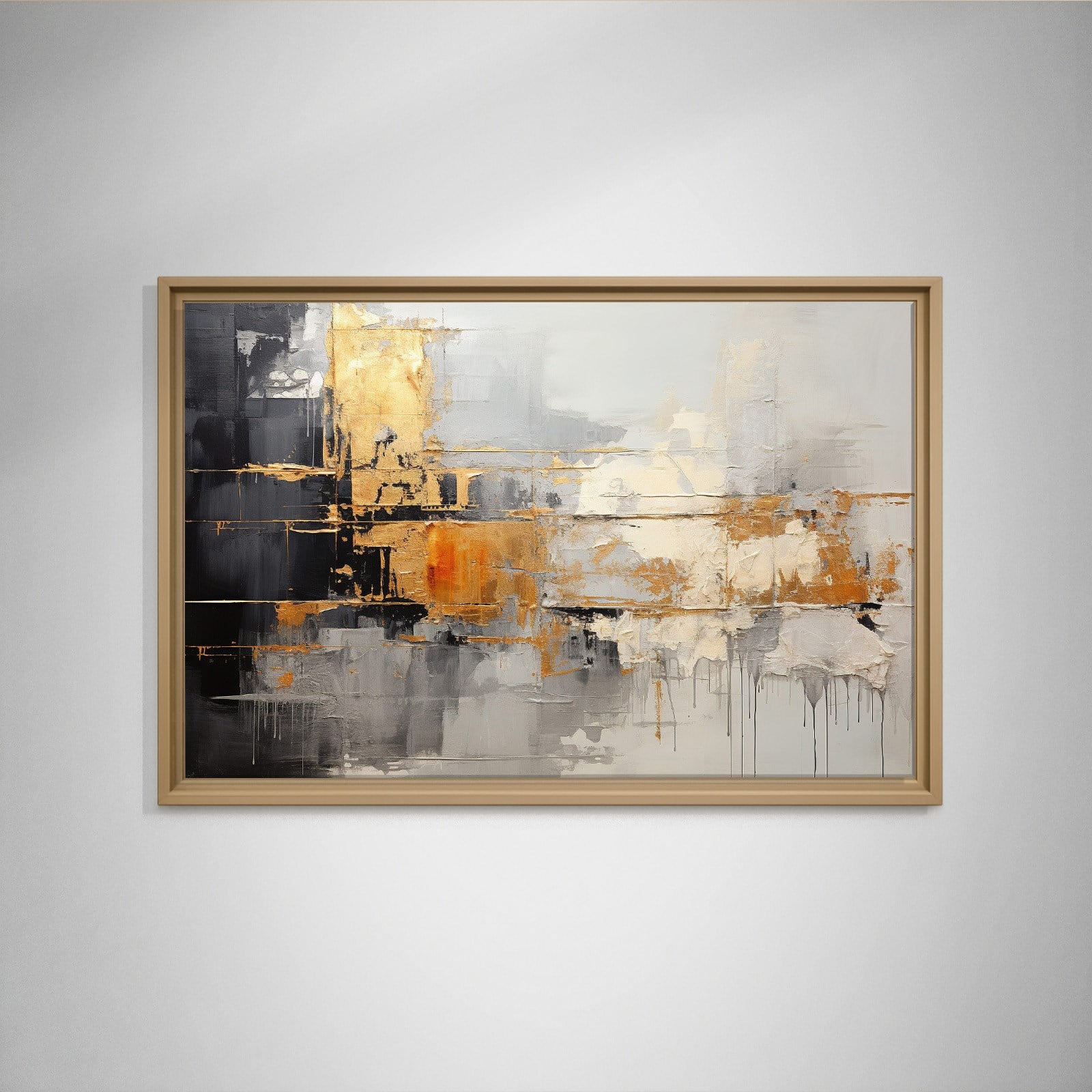 Altın Ufuk – Gold ve Gri Tonlarda Modern Soyut Kanvas Tablo