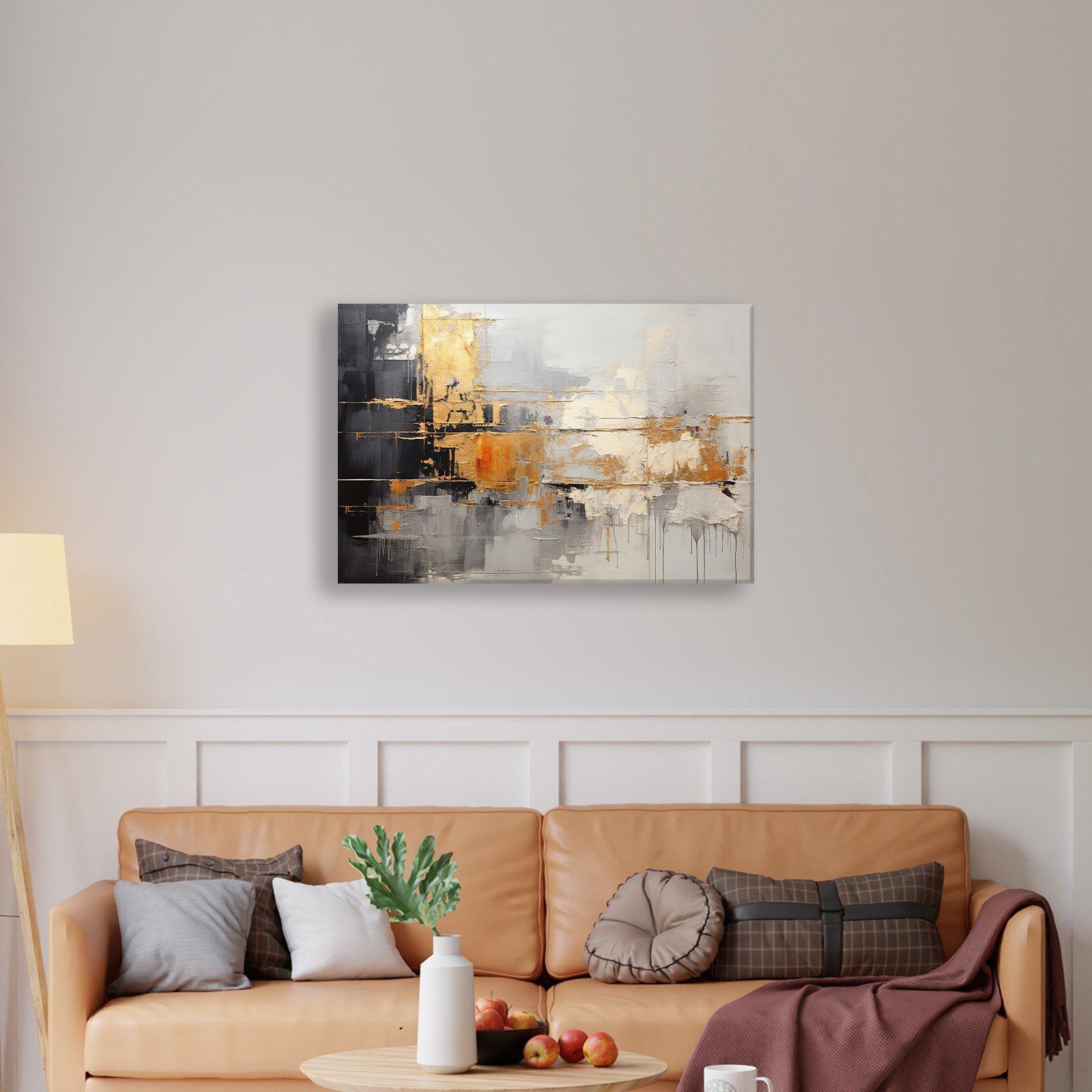 Altın Ufuk – Gold ve Gri Tonlarda Modern Soyut Kanvas Tablo