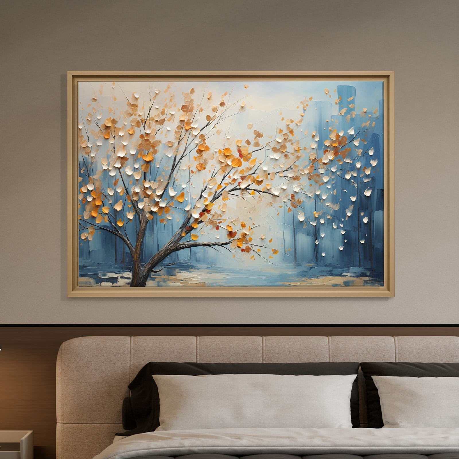 Altın Yapraklı Hayat Ağacı Kanvas Tablo | Modern Premium Çiçekli Duvar Sanatı