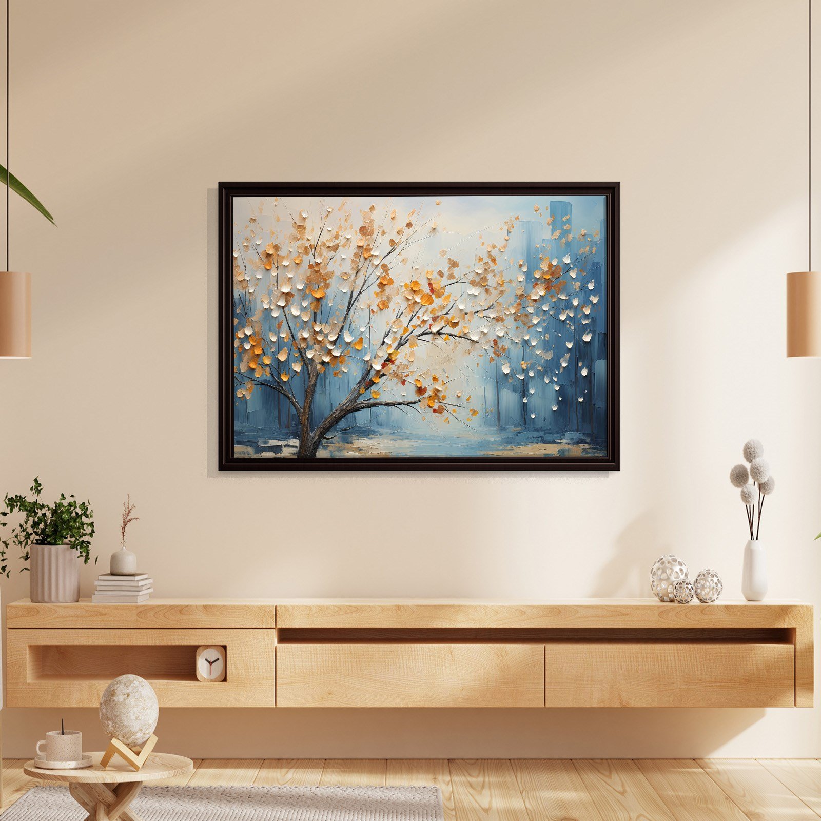 Altın Yapraklı Hayat Ağacı Kanvas Tablo | Modern Premium Çiçekli Duvar Sanatı