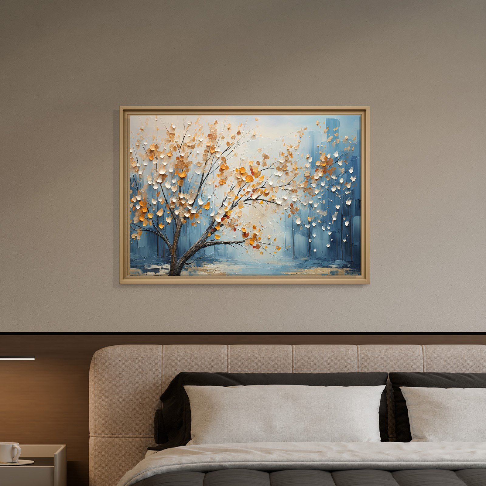 Altın Yapraklı Hayat Ağacı Kanvas Tablo | Modern Premium Çiçekli Duvar Sanatı