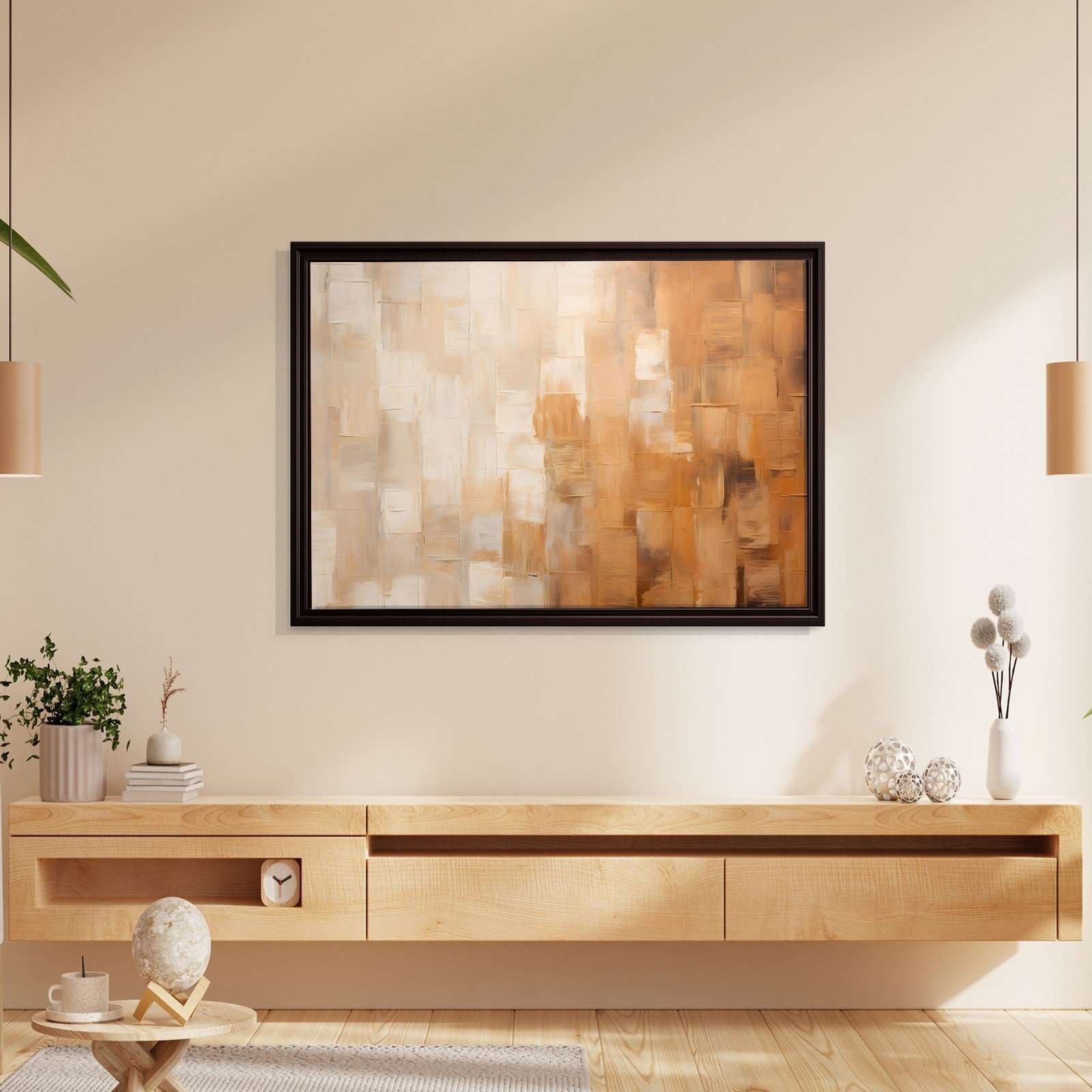 Amber Işıltısı – Modern Soyut Bej ve Turuncu Kanvas Tablo