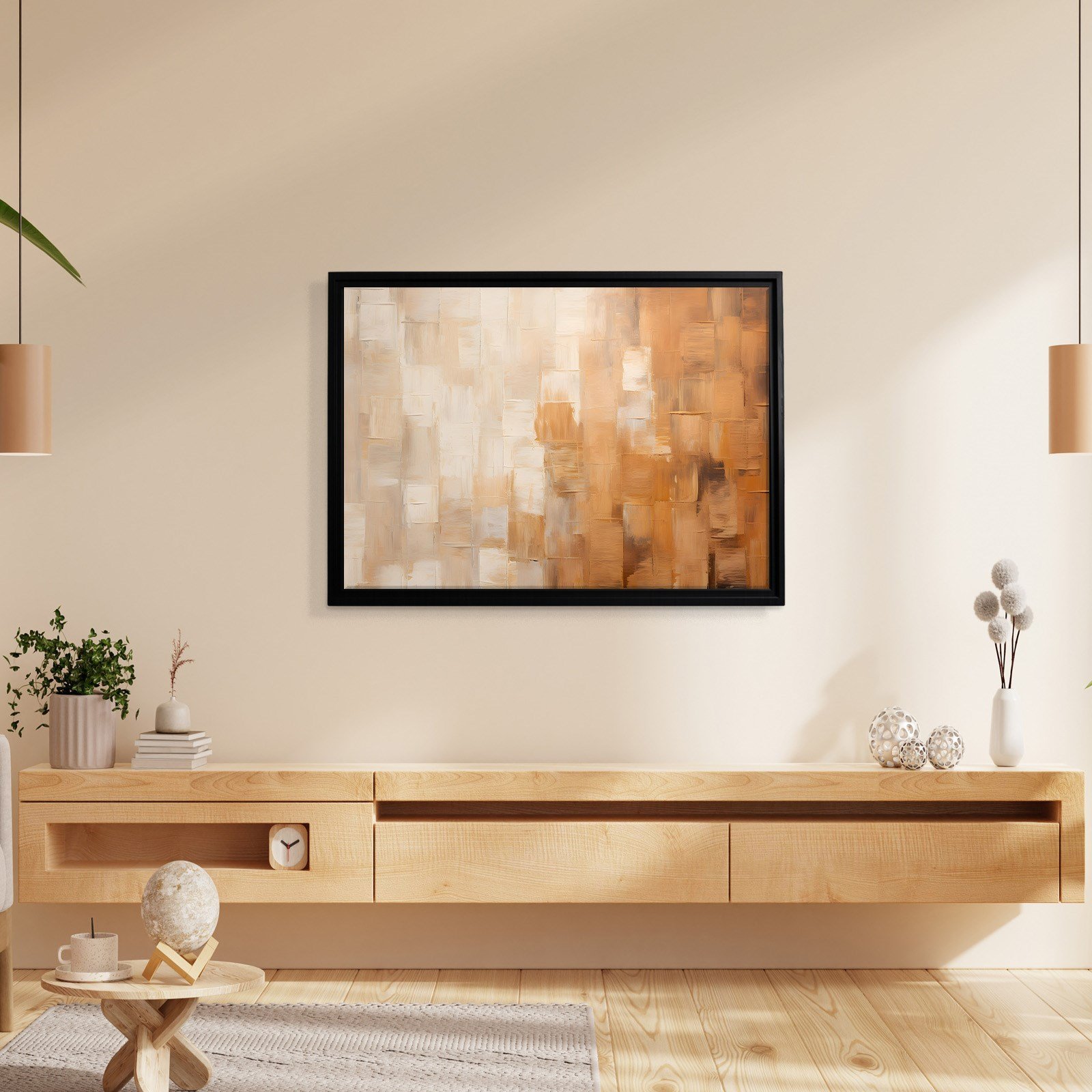 Amber Işıltısı – Modern Soyut Bej ve Turuncu Kanvas Tablo
