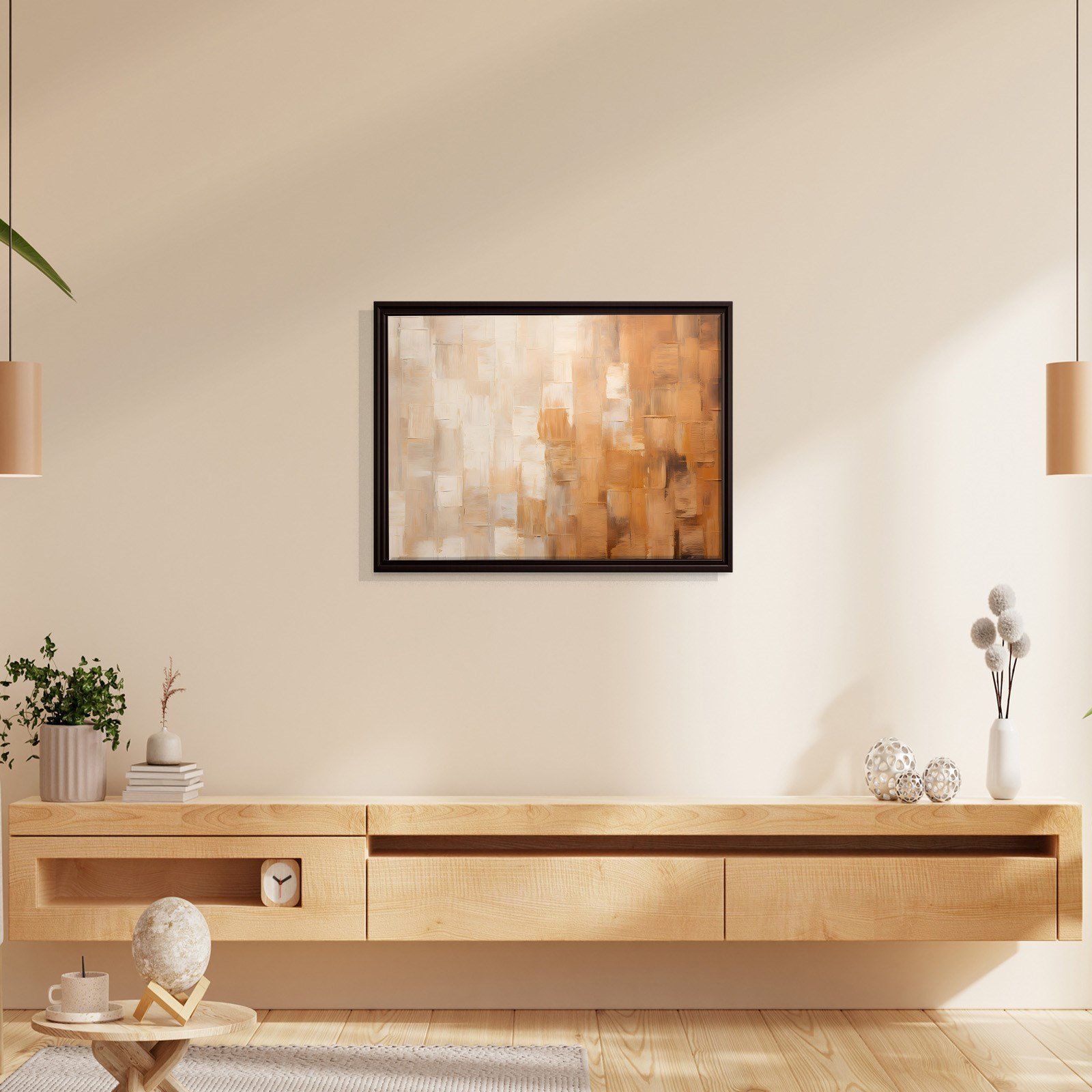 Amber Işıltısı – Modern Soyut Bej ve Turuncu Kanvas Tablo