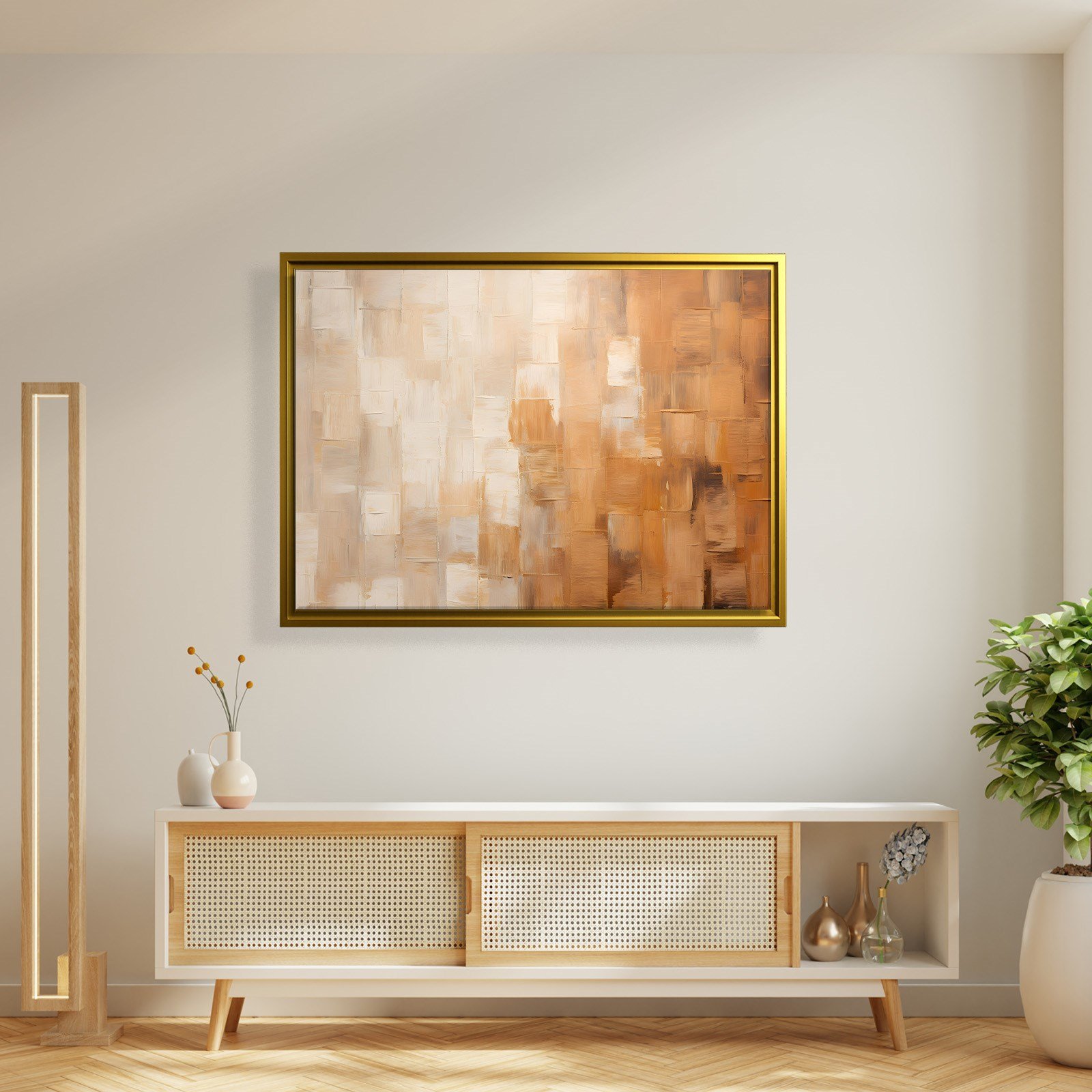 Amber Işıltısı – Modern Soyut Bej ve Turuncu Kanvas Tablo