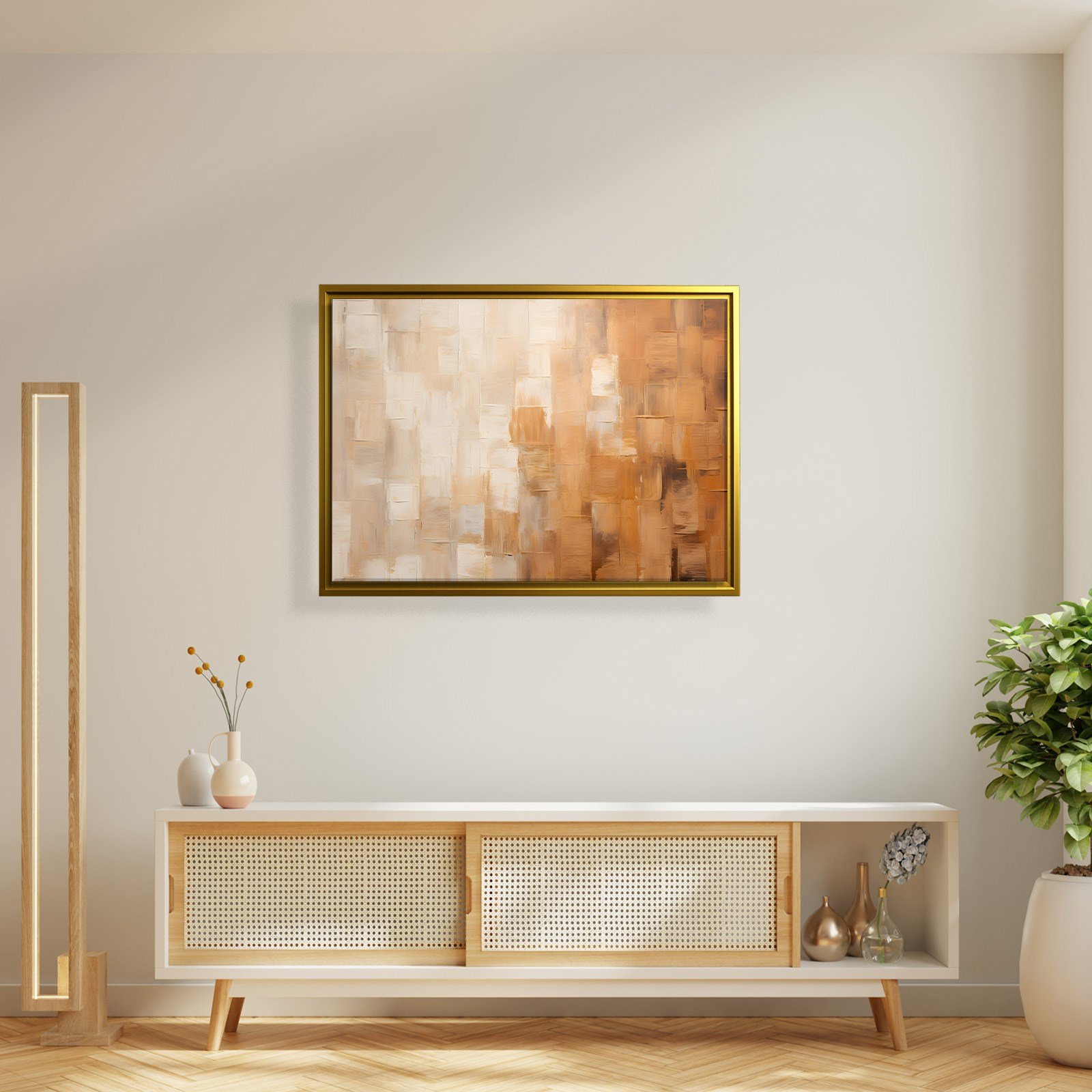 Amber Işıltısı – Modern Soyut Bej ve Turuncu Kanvas Tablo