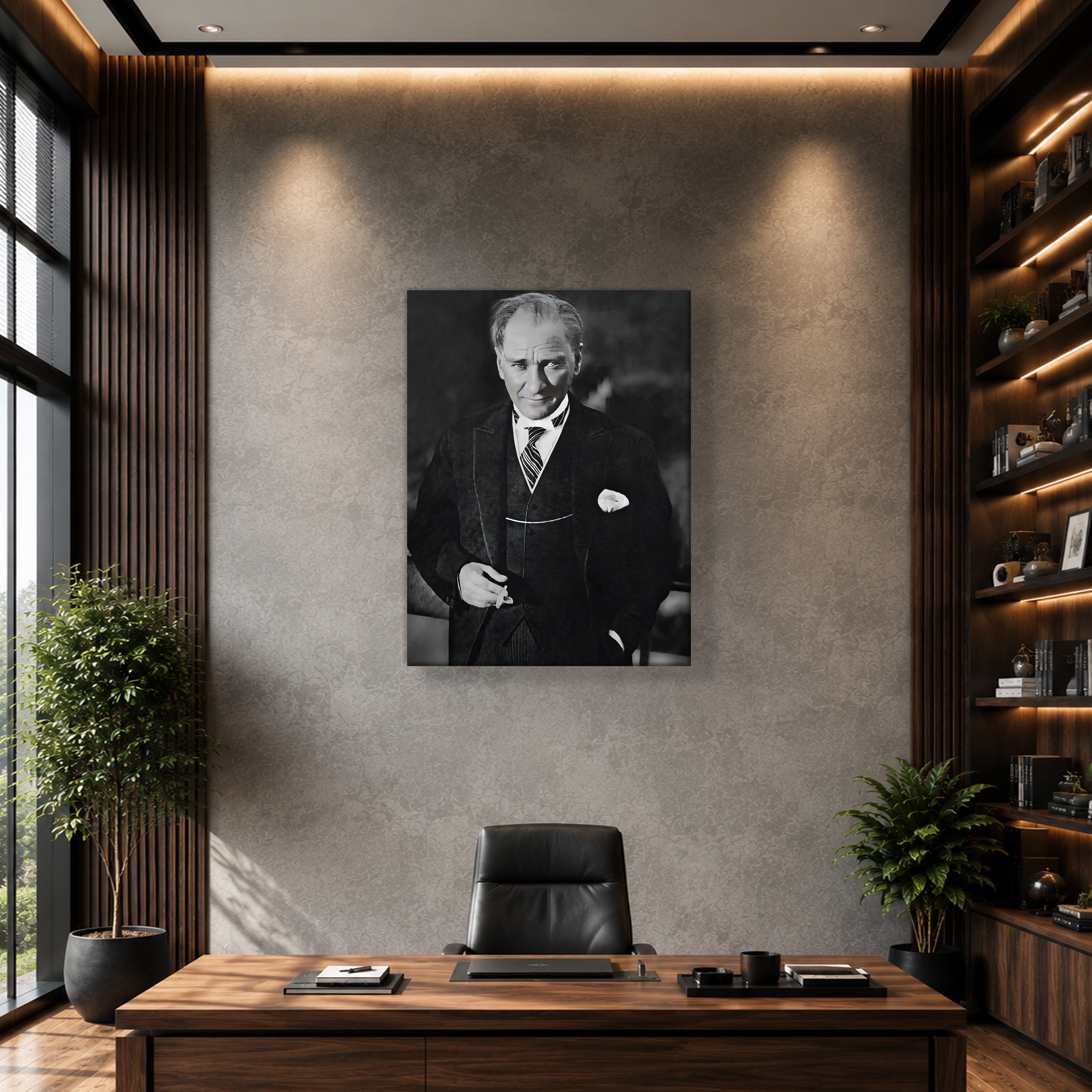 Atatürk Kanvas Tablo – Siyah Beyaz Mustafa Kemal Atatürk Portre Duvar Tablosu