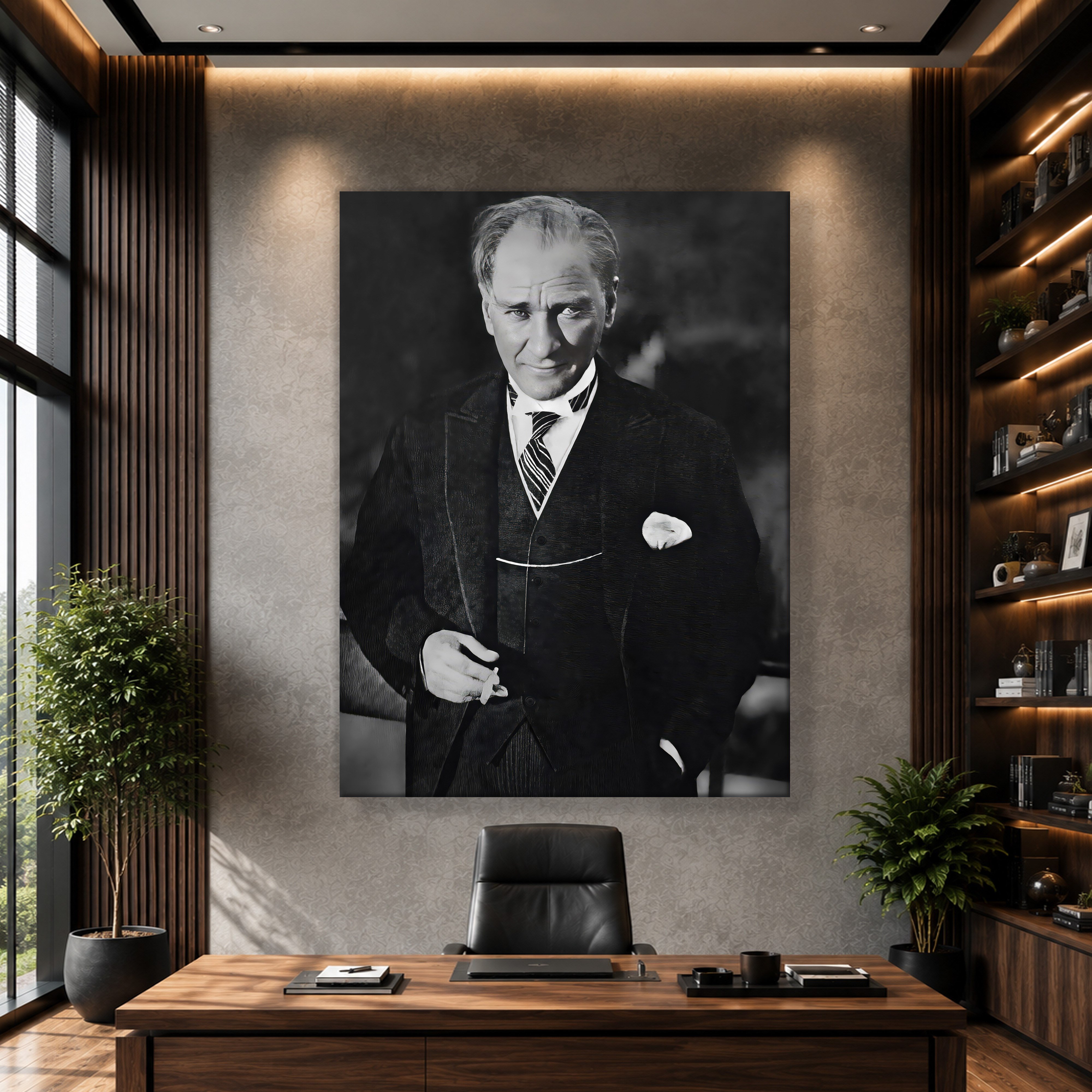 Atatürk Kanvas Tablo – Siyah Beyaz Mustafa Kemal Atatürk Portre Duvar Tablosu
