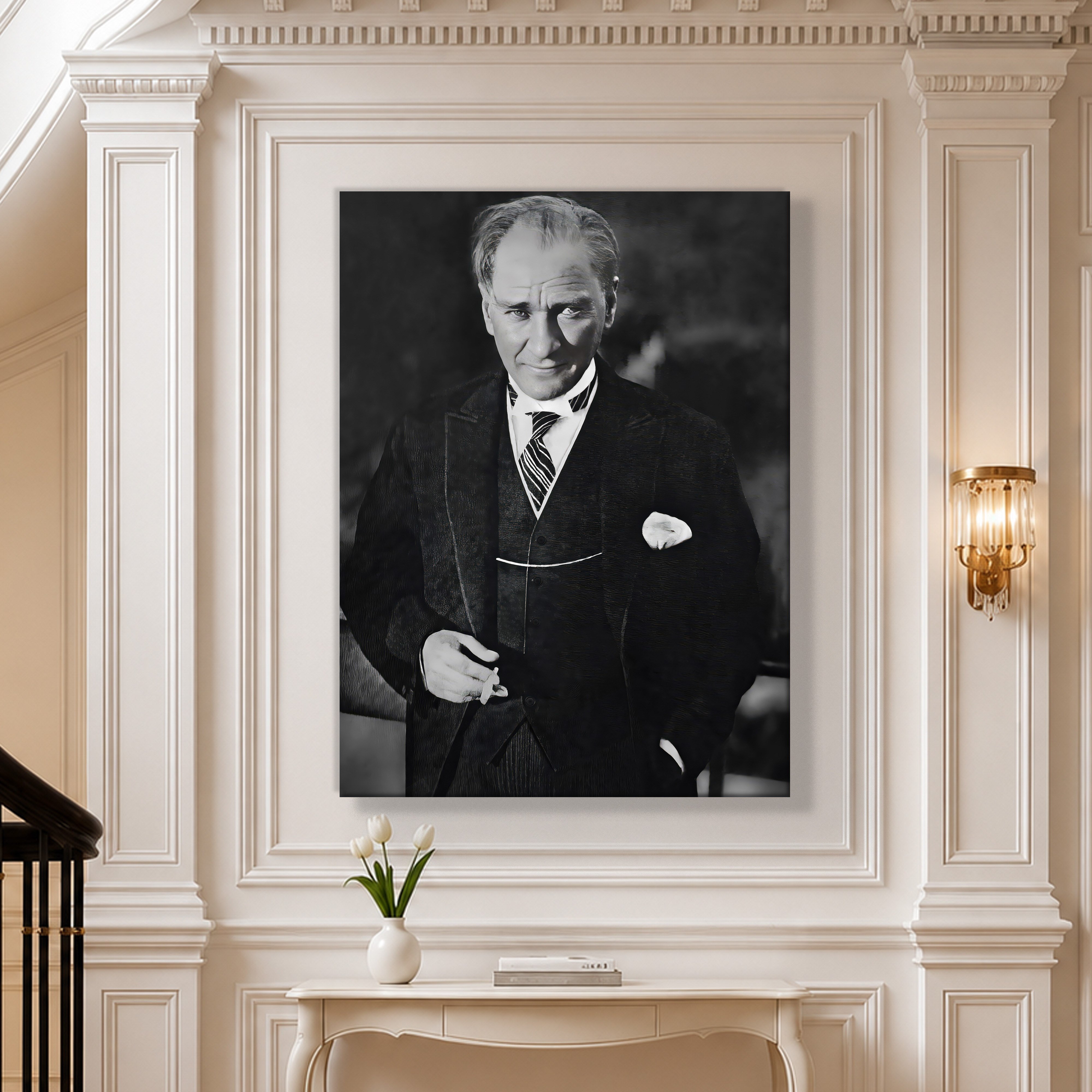 Atatürk Kanvas Tablo – Siyah Beyaz Mustafa Kemal Atatürk Portre Duvar Tablosu