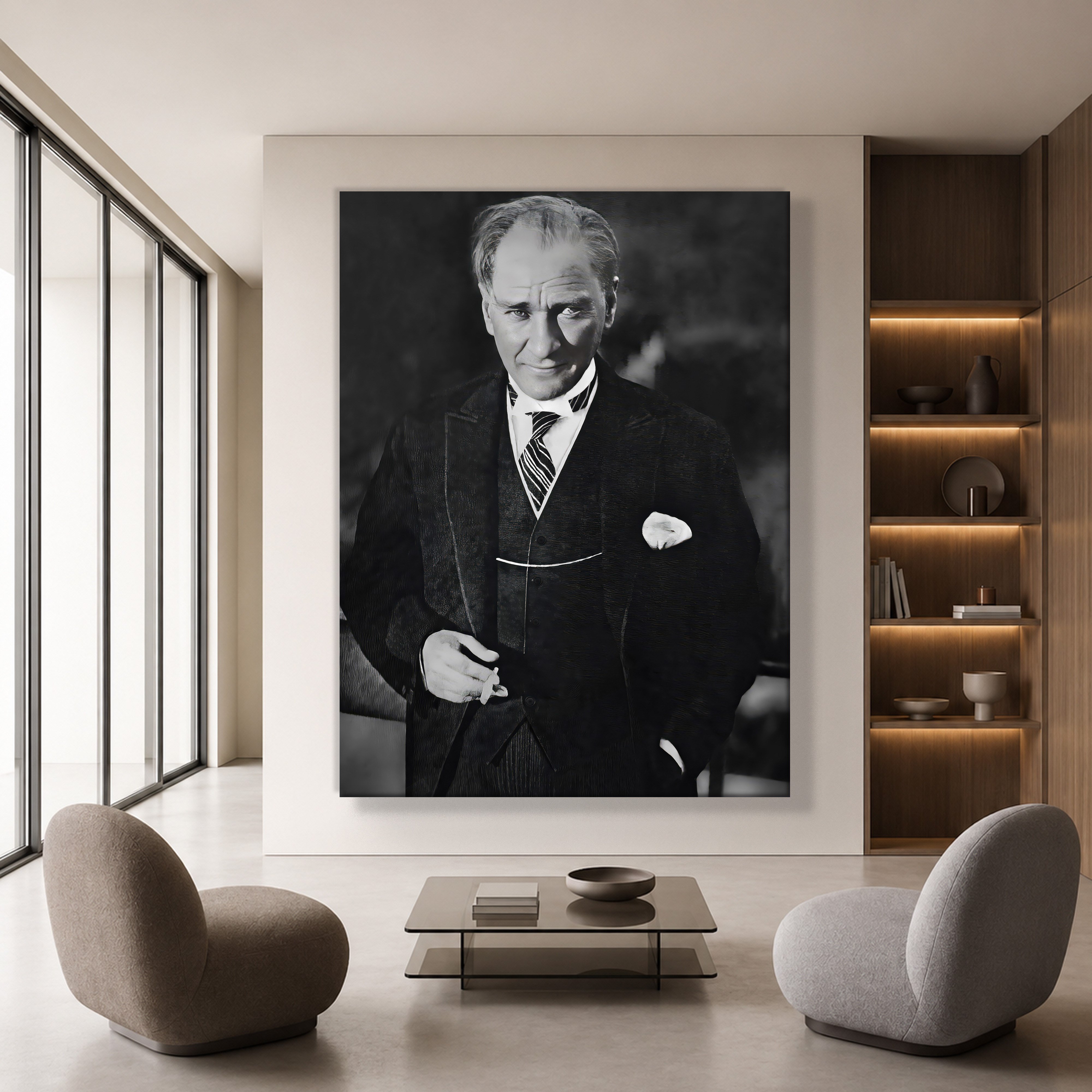 Atatürk Kanvas Tablo – Siyah Beyaz Mustafa Kemal Atatürk Portre Duvar Tablosu