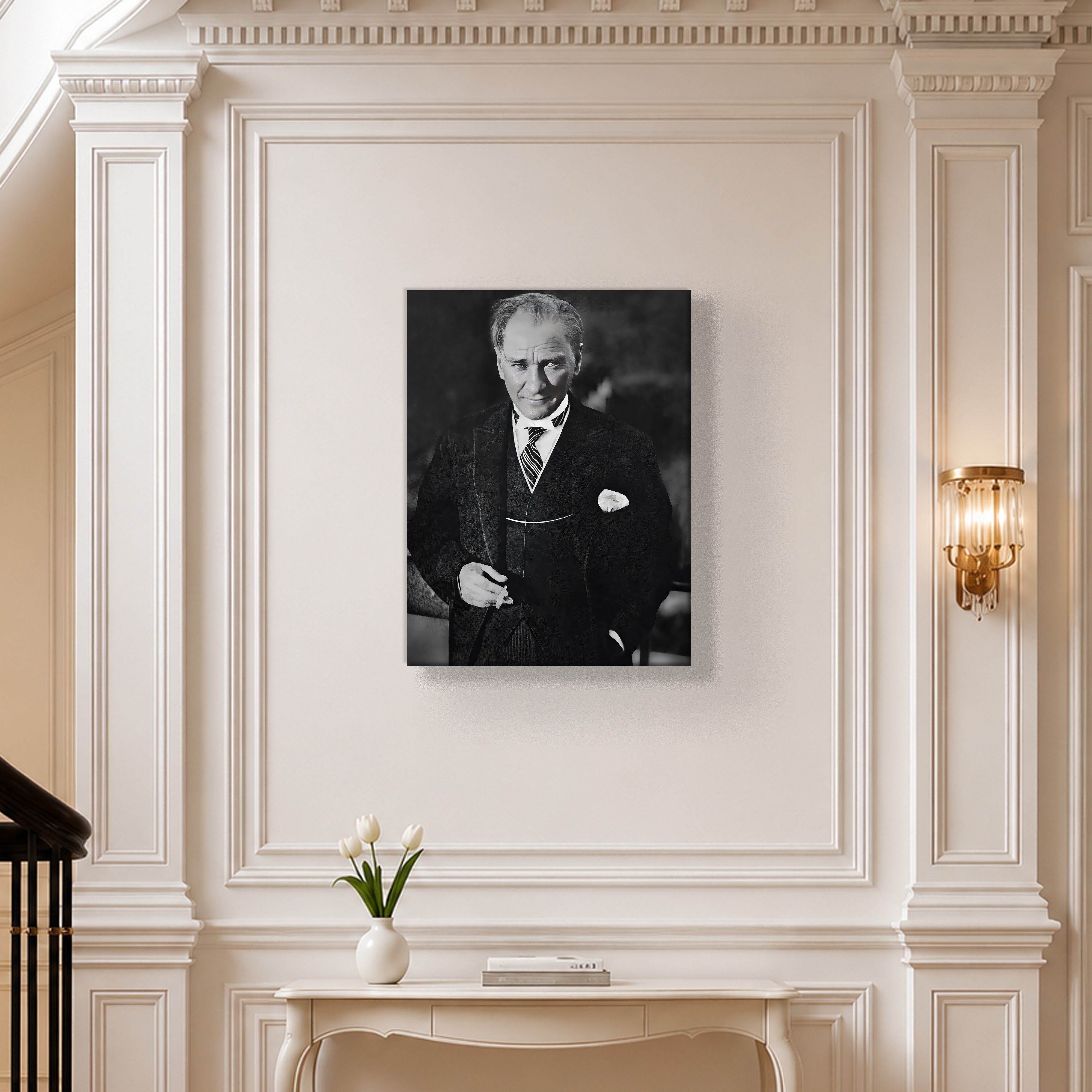 Atatürk Kanvas Tablo – Siyah Beyaz Mustafa Kemal Atatürk Portre Duvar Tablosu