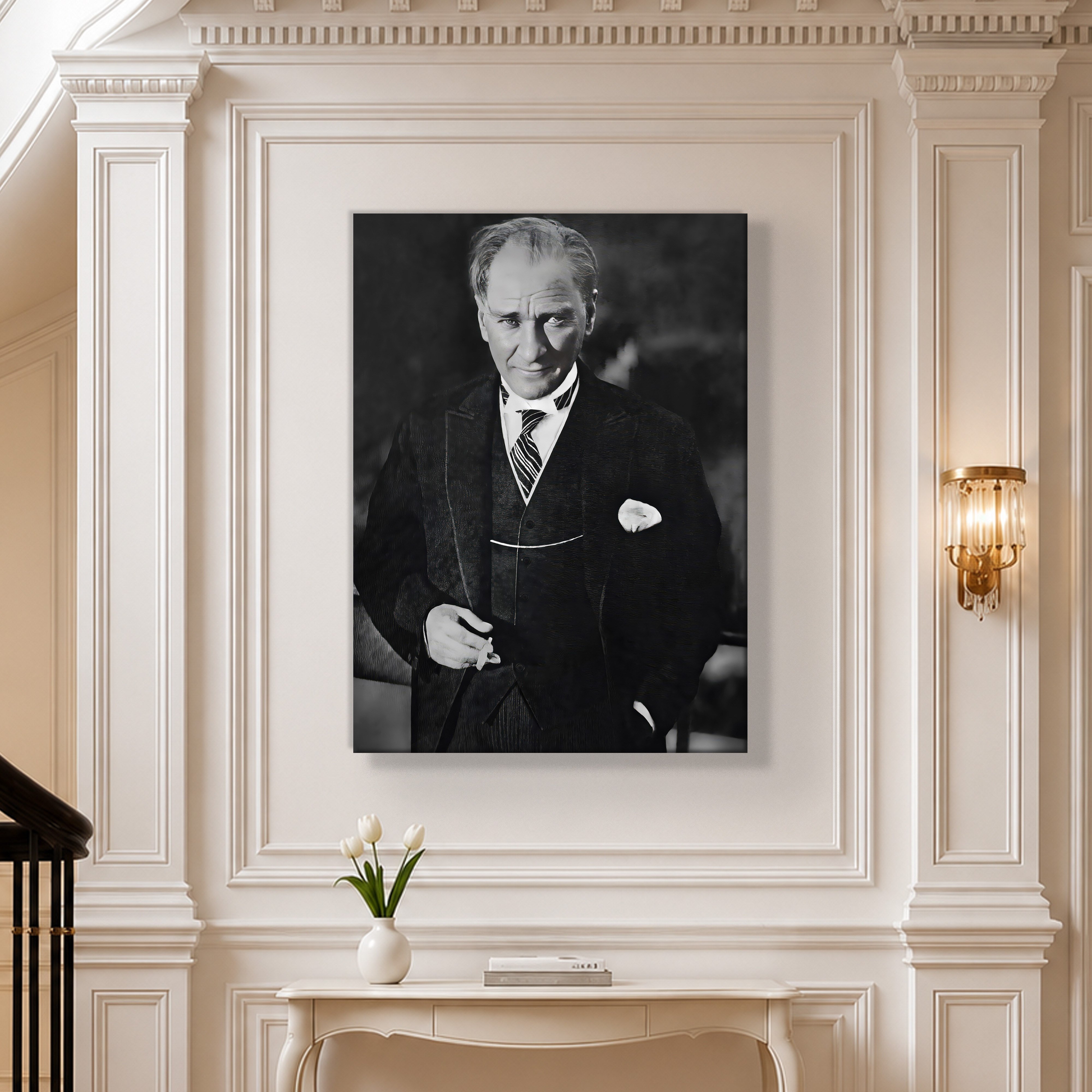 Atatürk Kanvas Tablo – Siyah Beyaz Mustafa Kemal Atatürk Portre Duvar Tablosu