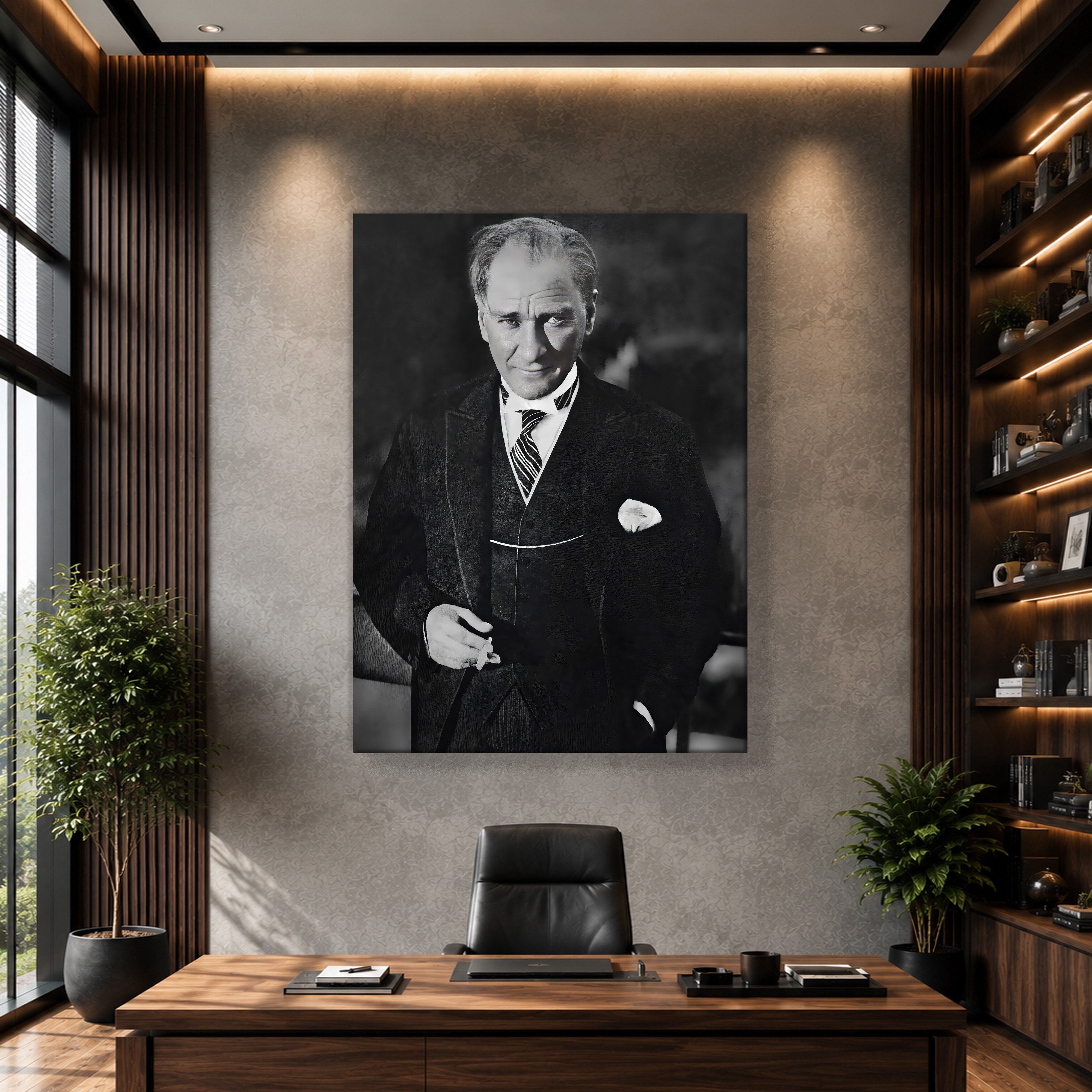 Atatürk Kanvas Tablo – Siyah Beyaz Mustafa Kemal Atatürk Portre Duvar Tablosu