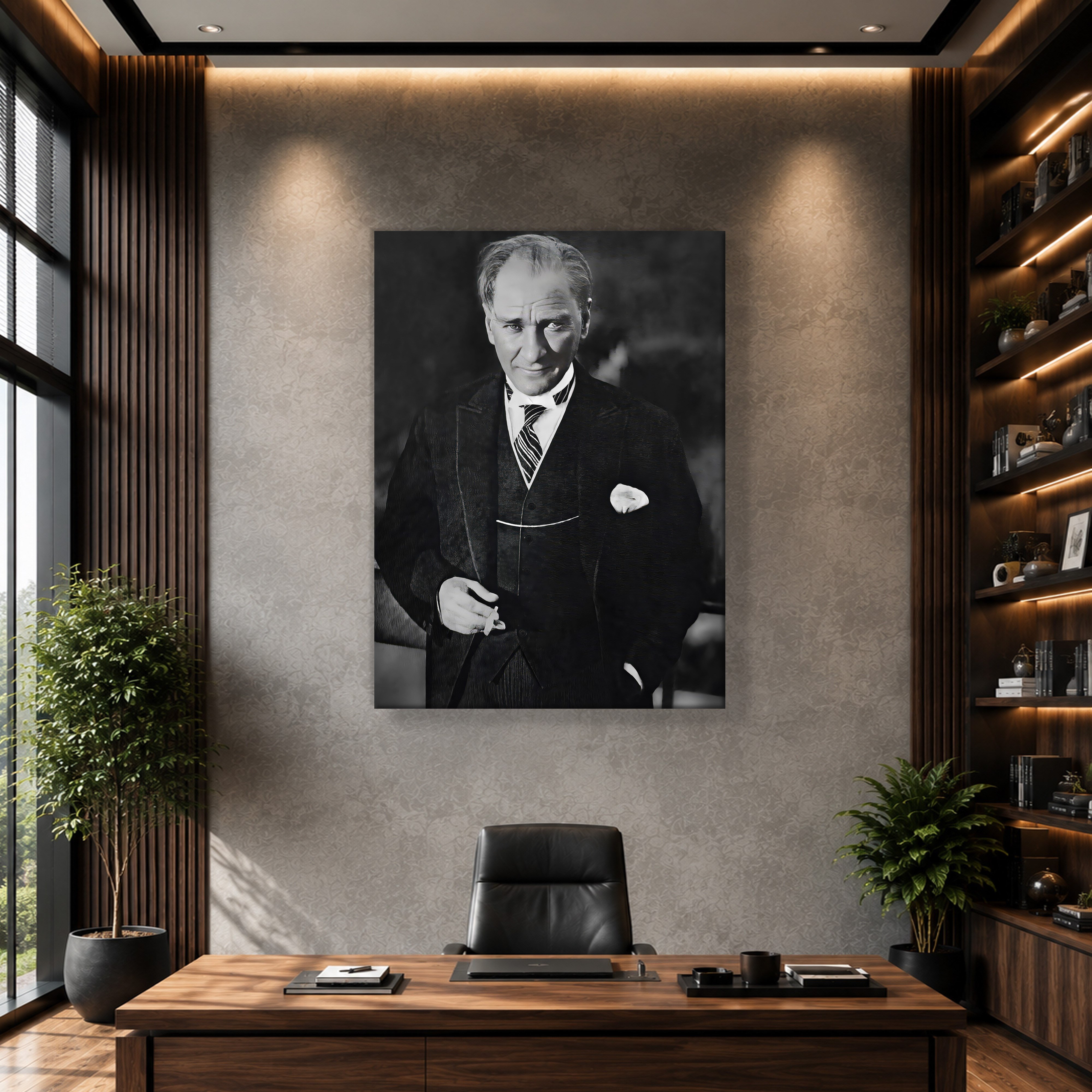 Atatürk Kanvas Tablo – Siyah Beyaz Mustafa Kemal Atatürk Portre Duvar Tablosu