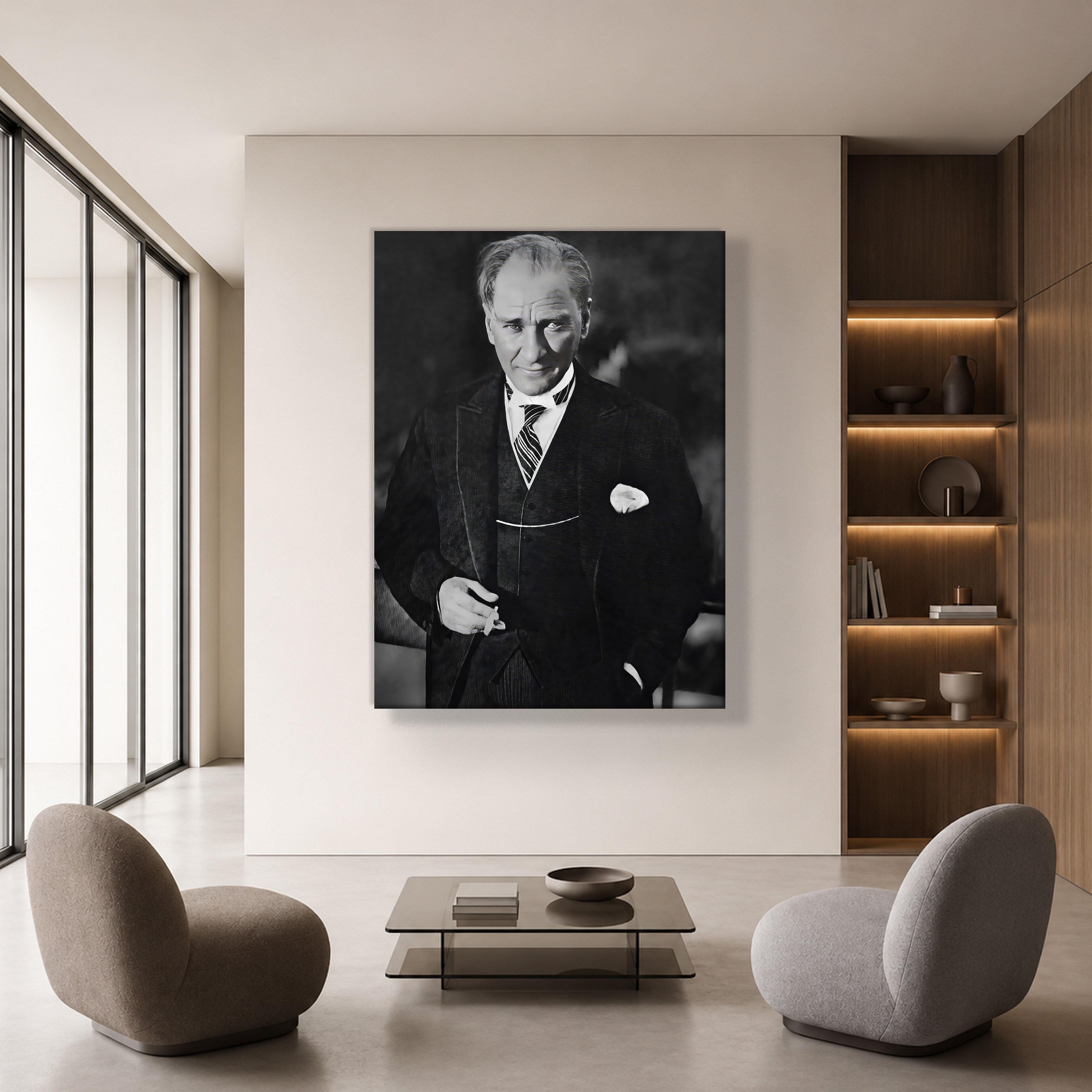Atatürk Kanvas Tablo – Siyah Beyaz Mustafa Kemal Atatürk Portre Duvar Tablosu