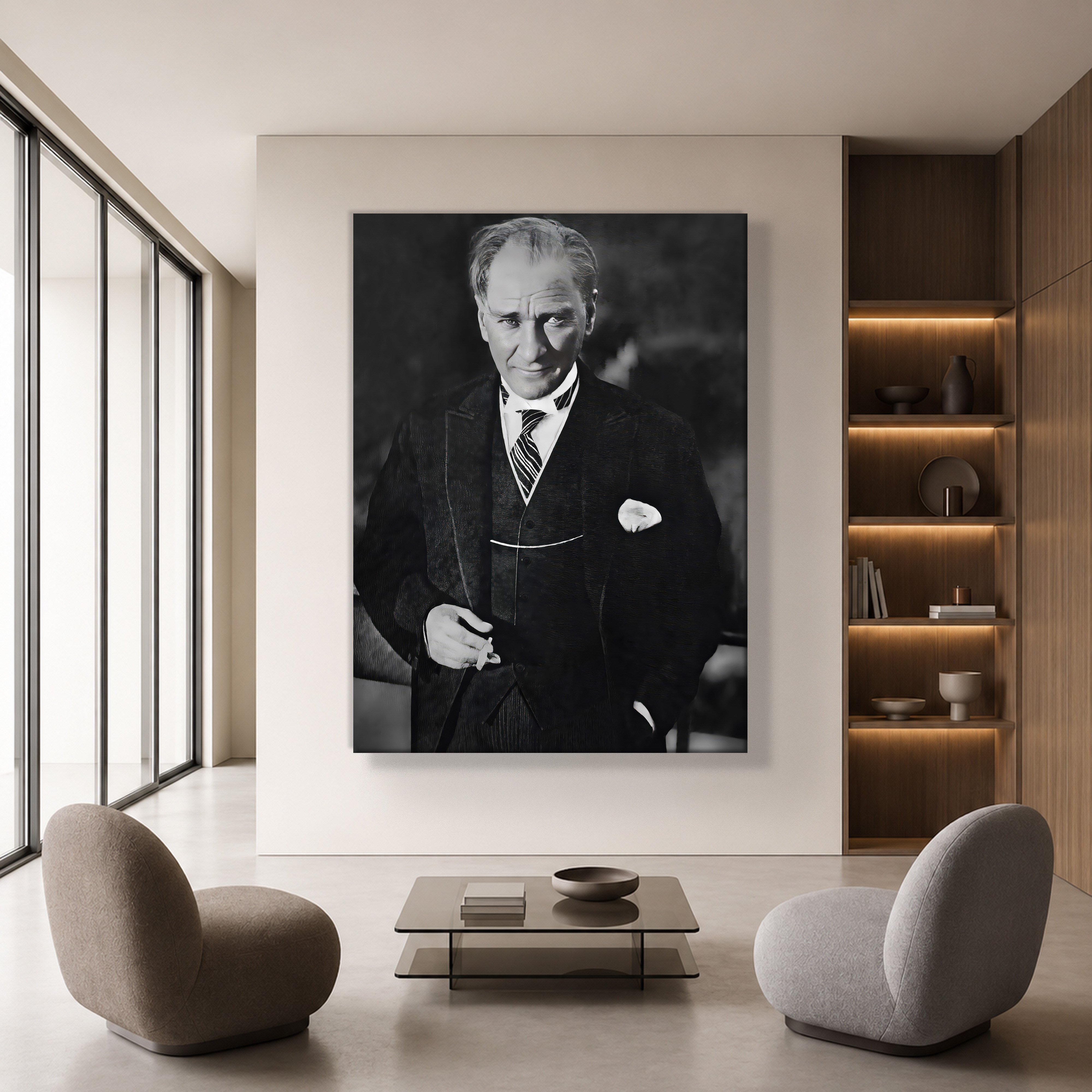 Atatürk Kanvas Tablo – Siyah Beyaz Mustafa Kemal Atatürk Portre Duvar Tablosu