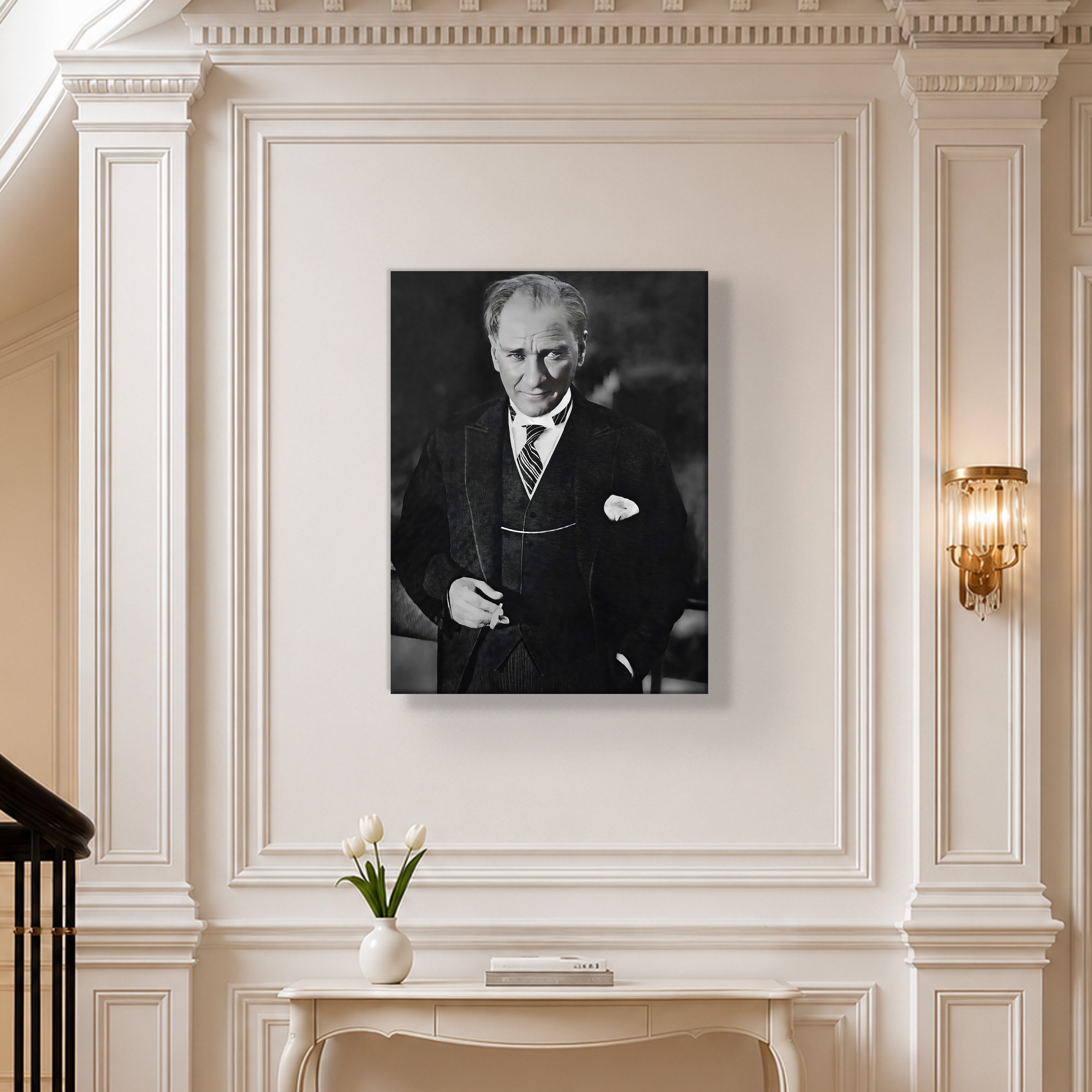 Atatürk Kanvas Tablo – Siyah Beyaz Mustafa Kemal Atatürk Portre Duvar Tablosu