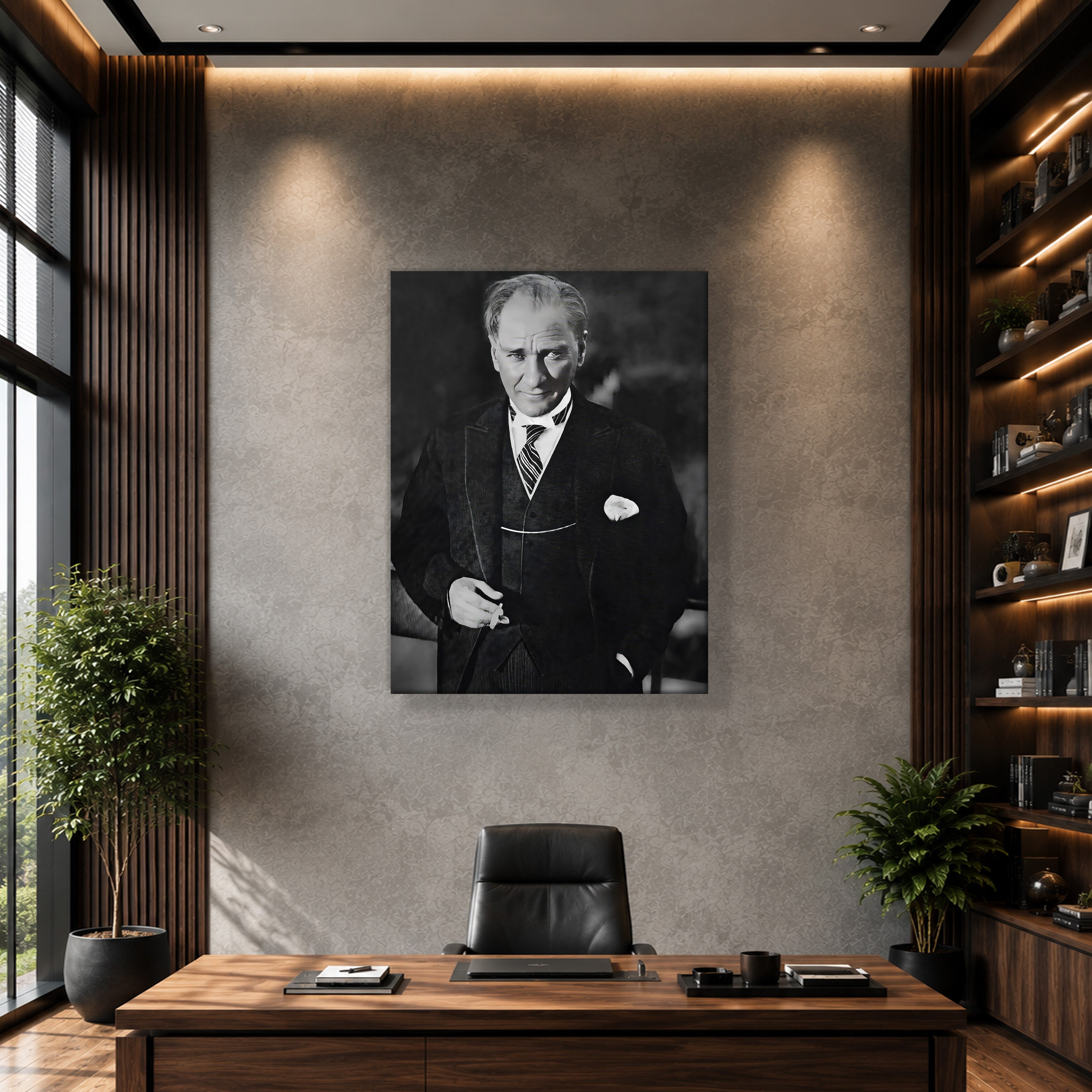 Atatürk Kanvas Tablo – Siyah Beyaz Mustafa Kemal Atatürk Portre Duvar Tablosu