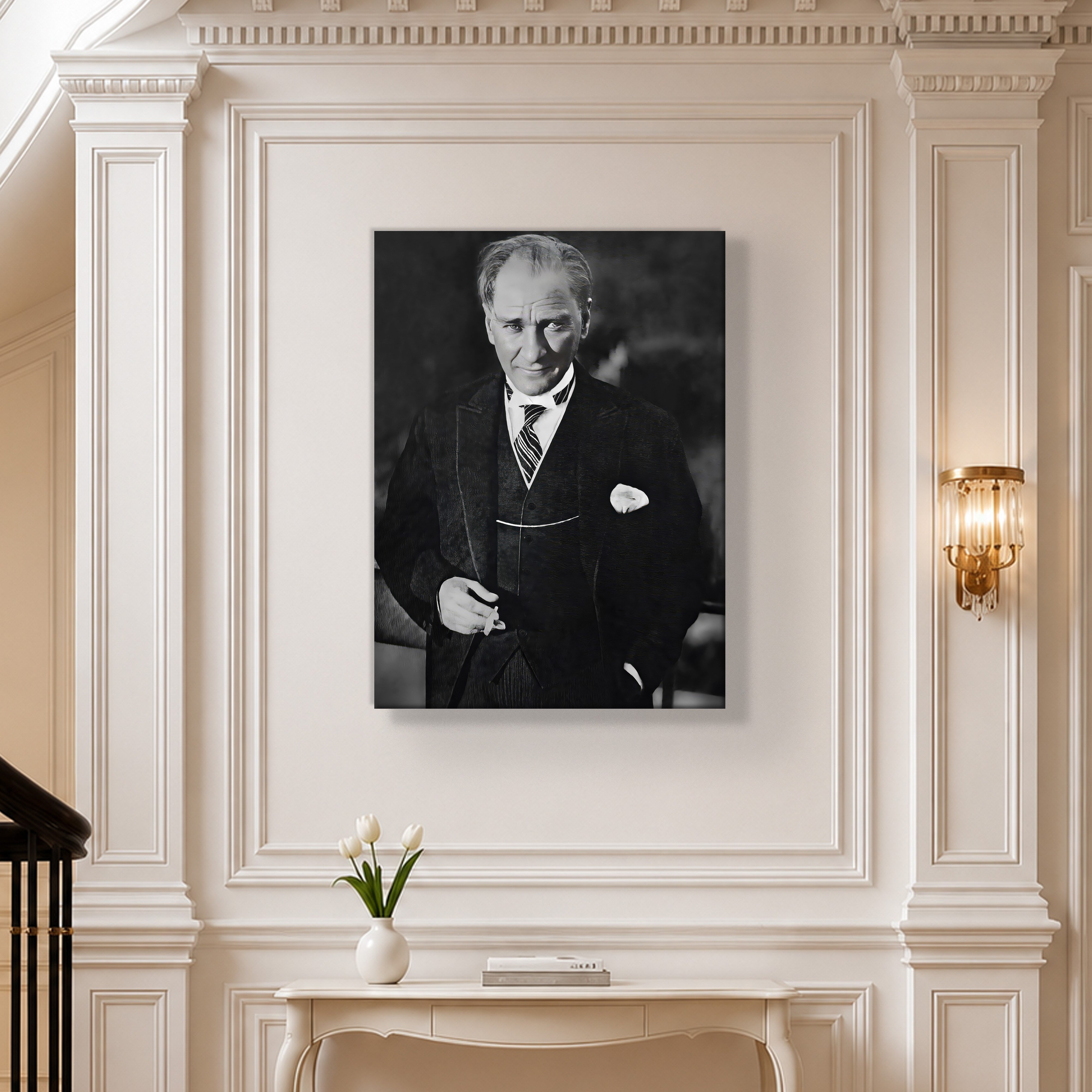 Atatürk Kanvas Tablo – Siyah Beyaz Mustafa Kemal Atatürk Portre Duvar Tablosu