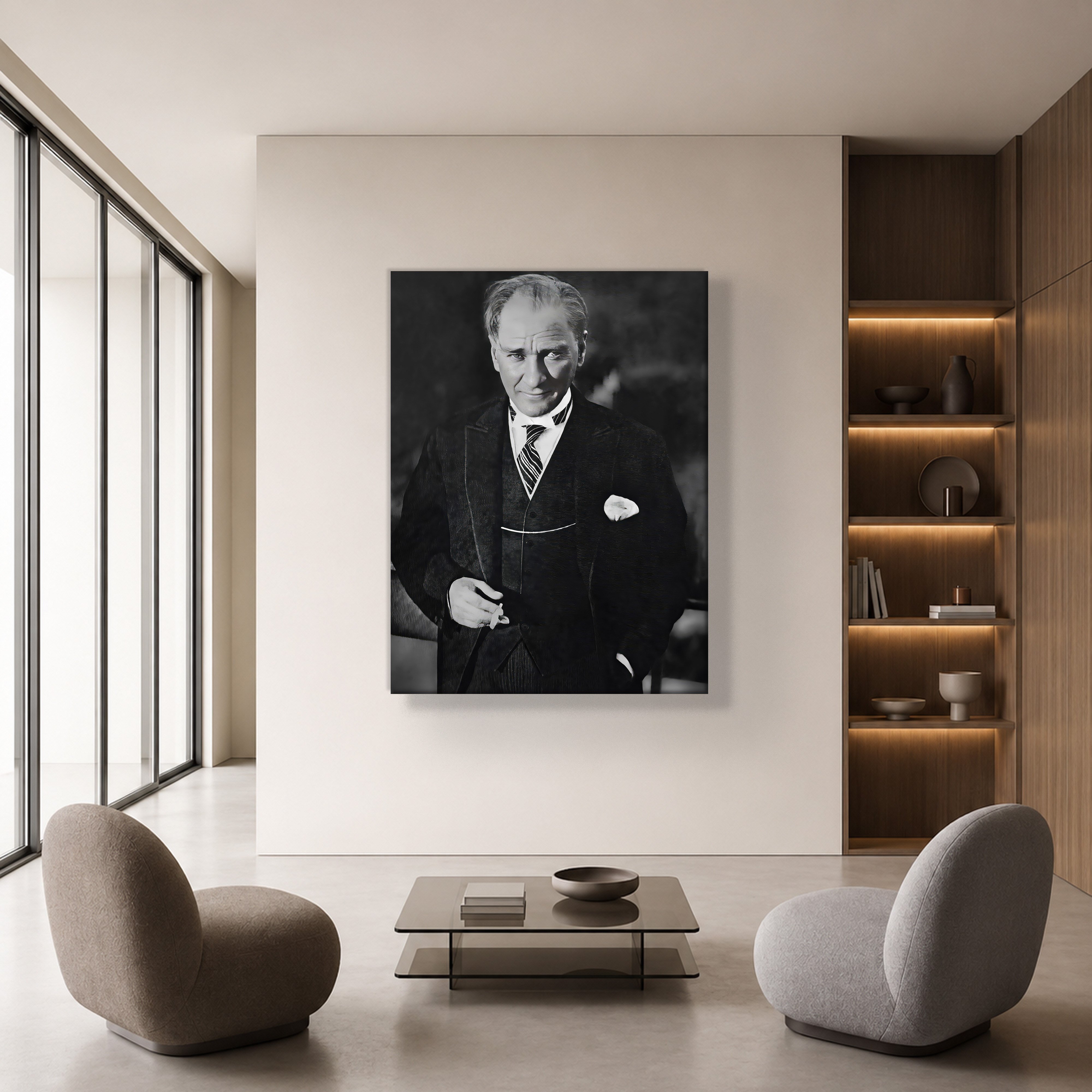 Atatürk Kanvas Tablo – Siyah Beyaz Mustafa Kemal Atatürk Portre Duvar Tablosu