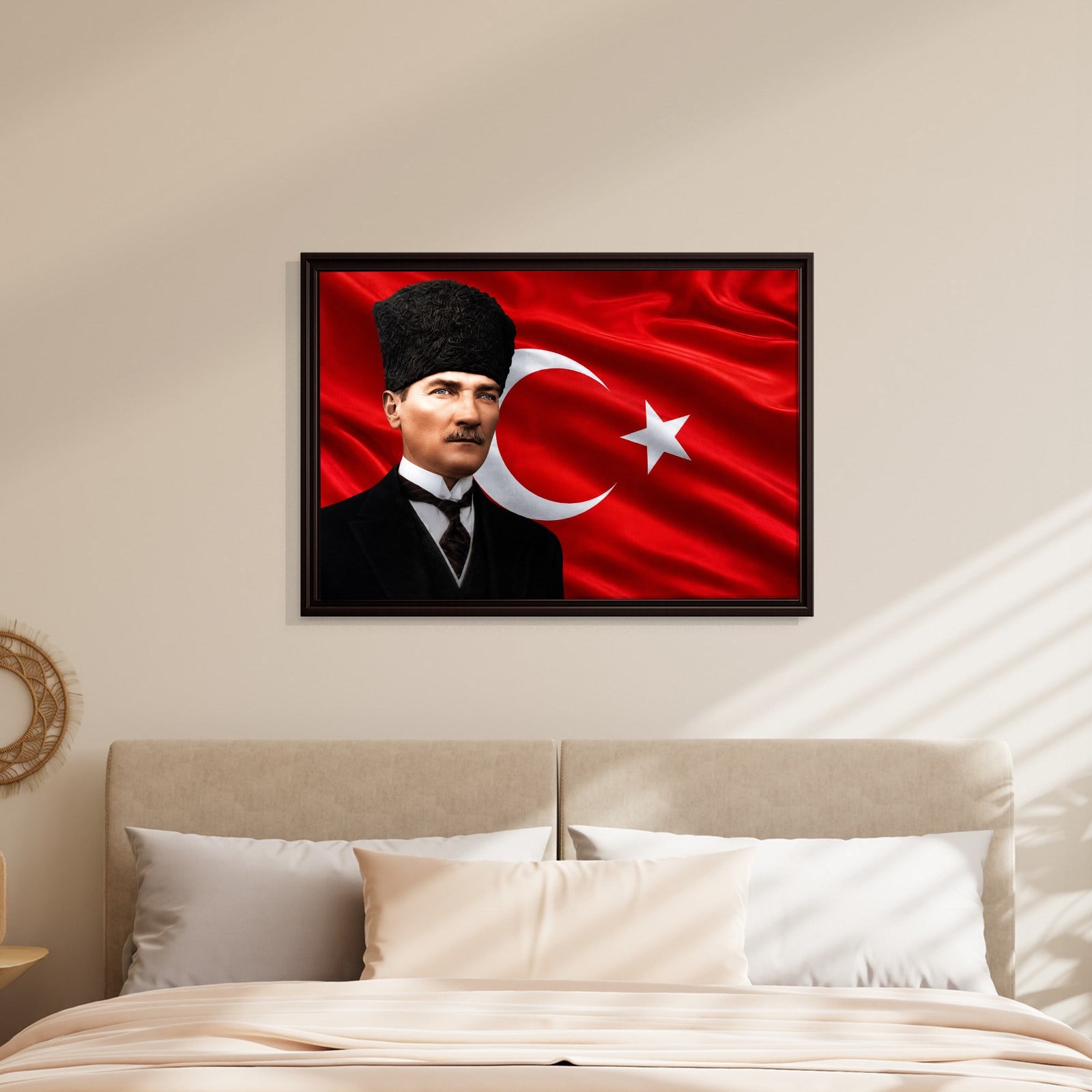 Atatürk Kanvas Tablo – Türk Bayrağı Fonlu Mustafa Kemal Atatürk Duvar Tablosu