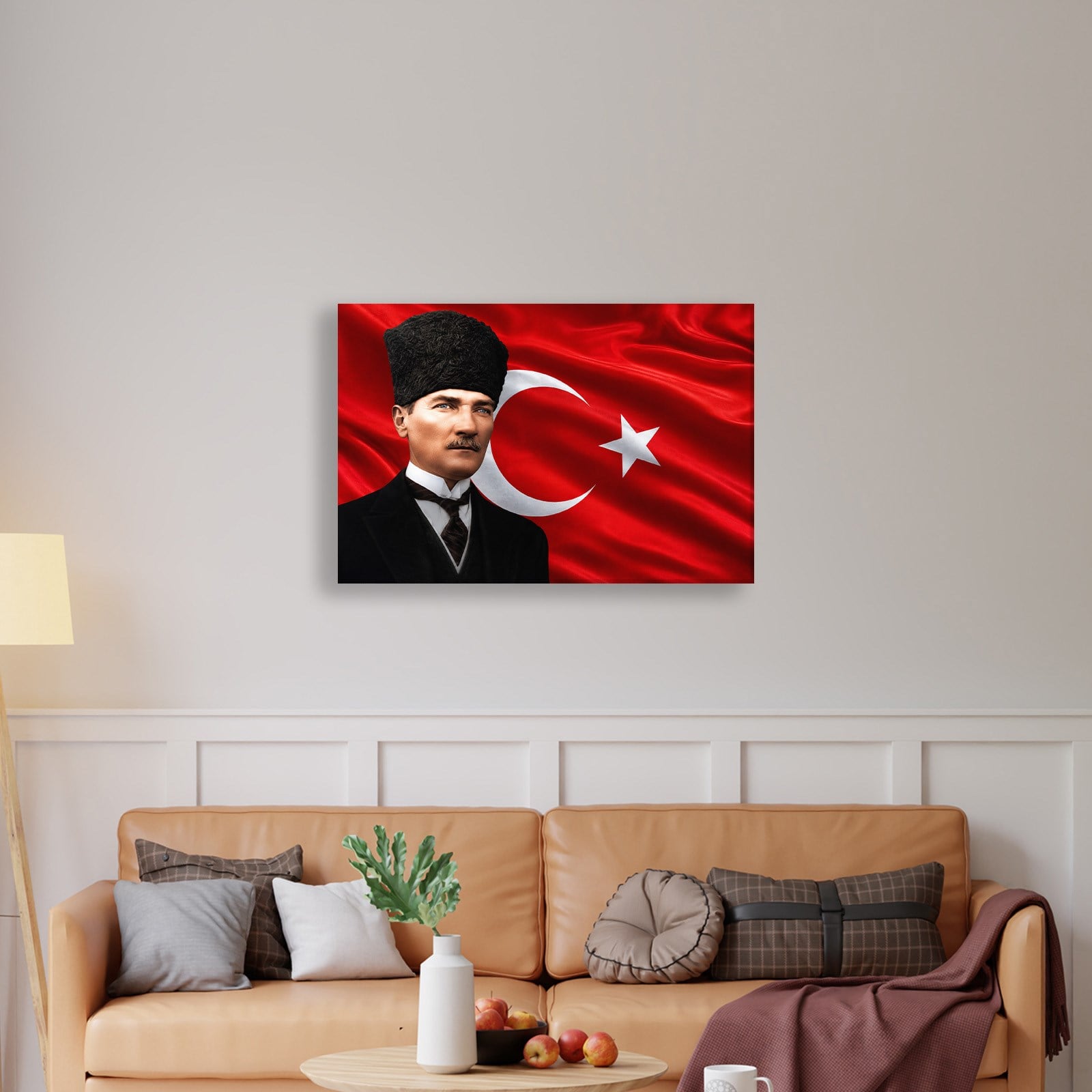 Atatürk Kanvas Tablo – Türk Bayrağı Fonlu Mustafa Kemal Atatürk Duvar Tablosu