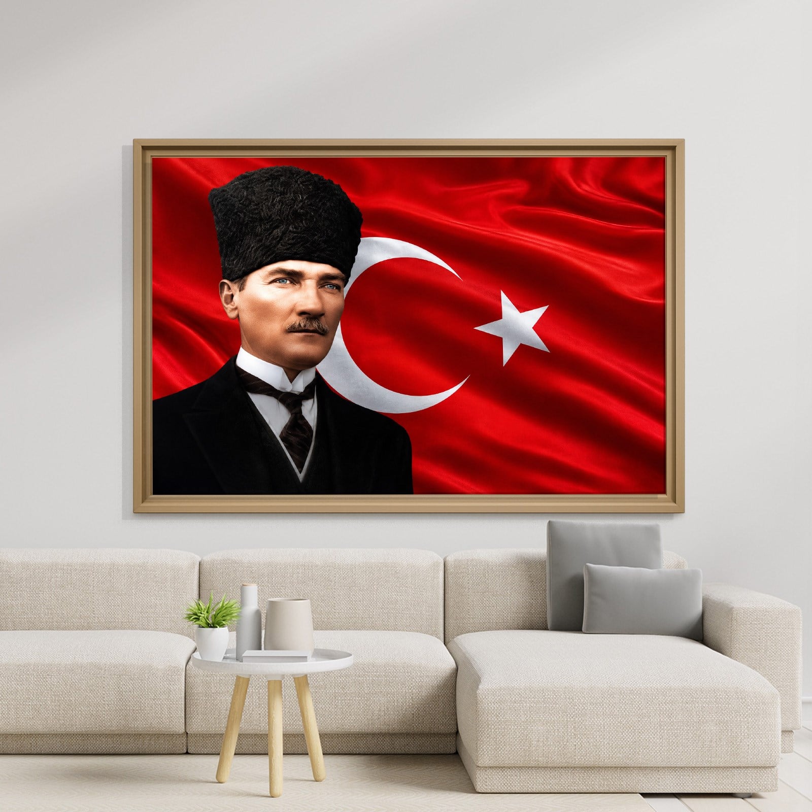 Atatürk Kanvas Tablo – Türk Bayrağı Fonlu Mustafa Kemal Atatürk Duvar Tablosu