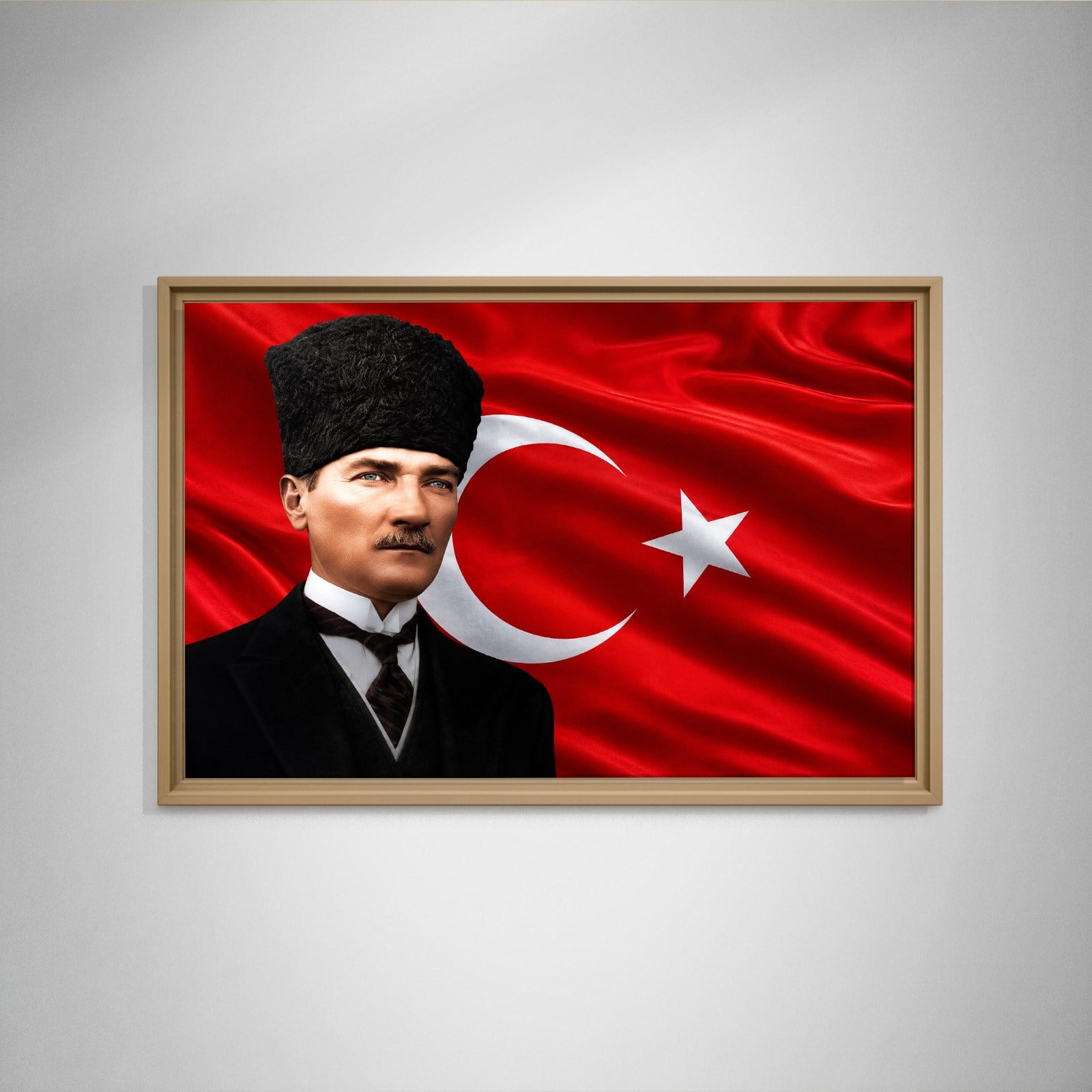 Atatürk Kanvas Tablo – Türk Bayrağı Fonlu Mustafa Kemal Atatürk Duvar Tablosu