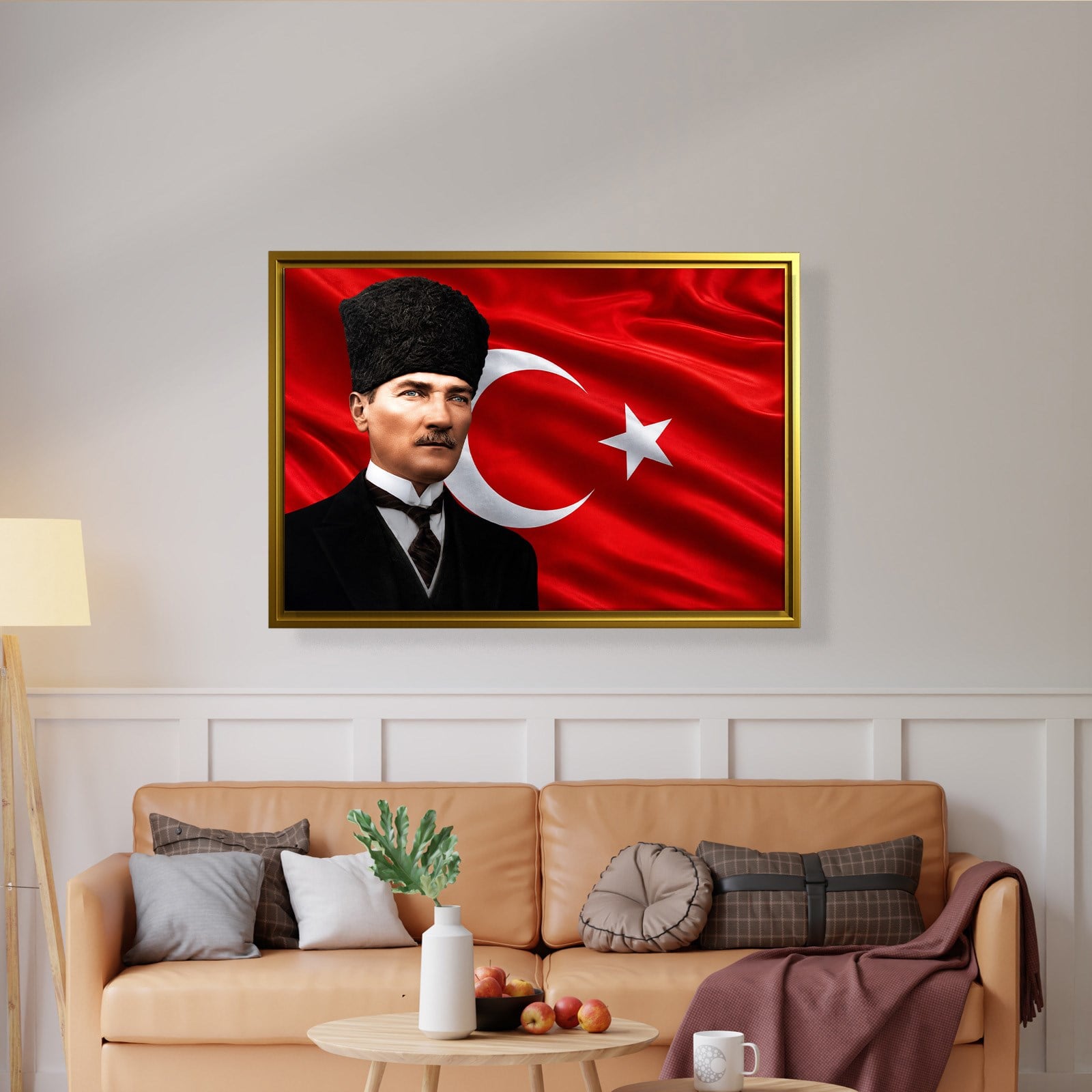 Atatürk Kanvas Tablo – Türk Bayrağı Fonlu Mustafa Kemal Atatürk Duvar Tablosu