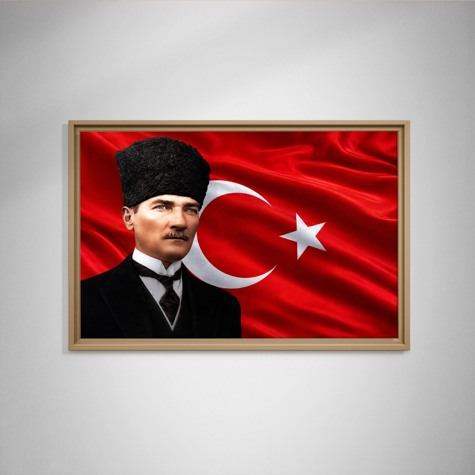 Atatürk Kanvas Tablo – Türk Bayrağı Fonlu Mustafa Kemal Atatürk Duvar Tablosu
