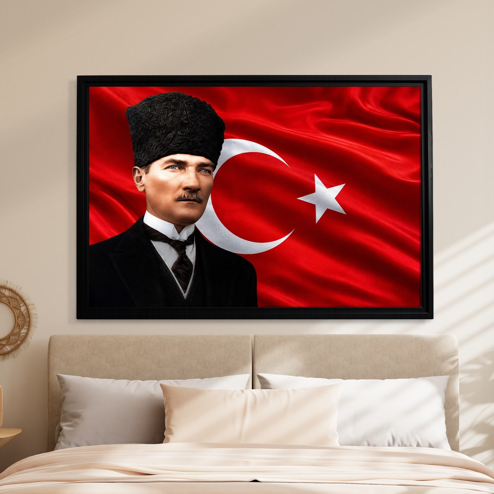 Atatürk Kanvas Tablo – Türk Bayrağı Fonlu Mustafa Kemal Atatürk Duvar Tablosu