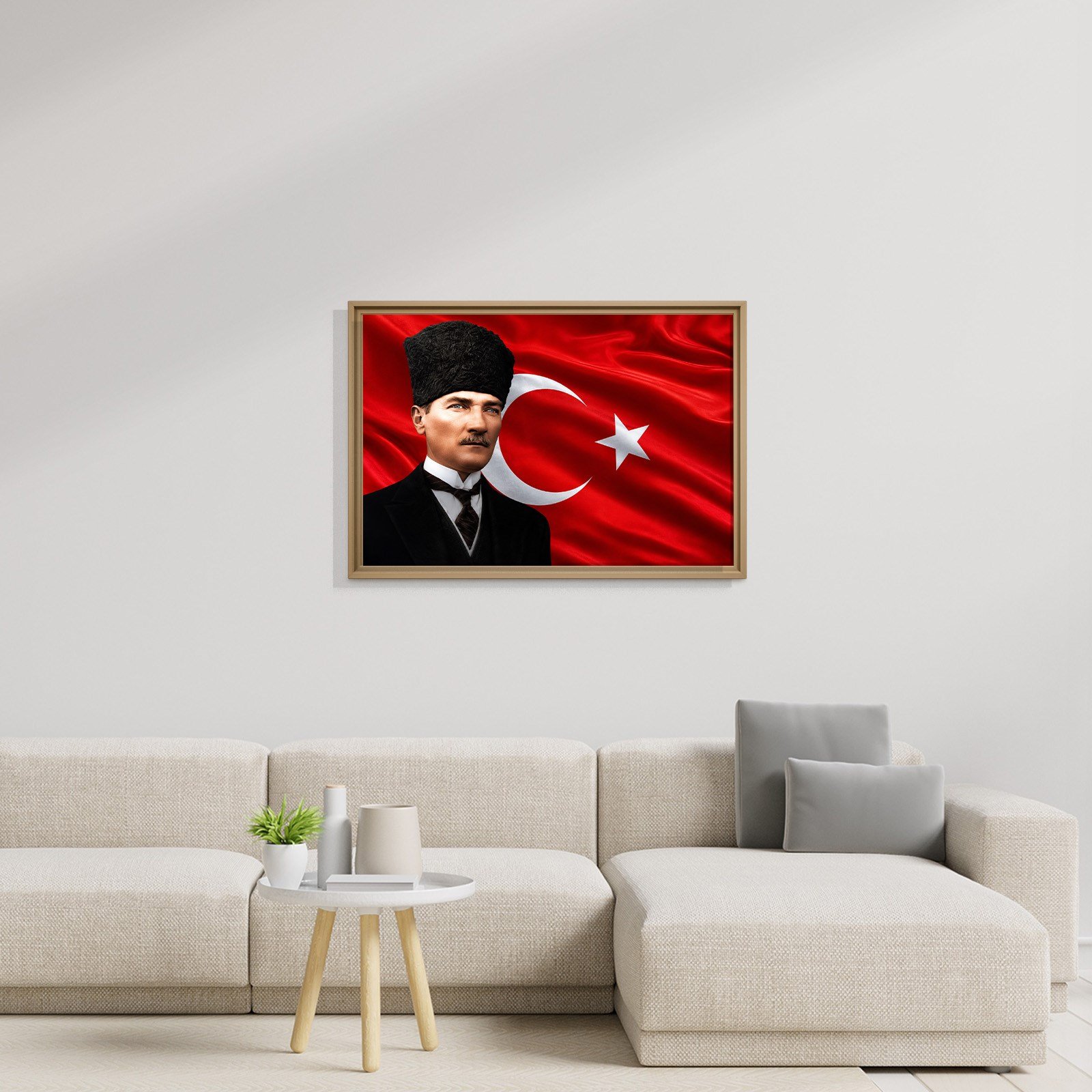 Atatürk Kanvas Tablo – Türk Bayrağı Fonlu Mustafa Kemal Atatürk Duvar Tablosu