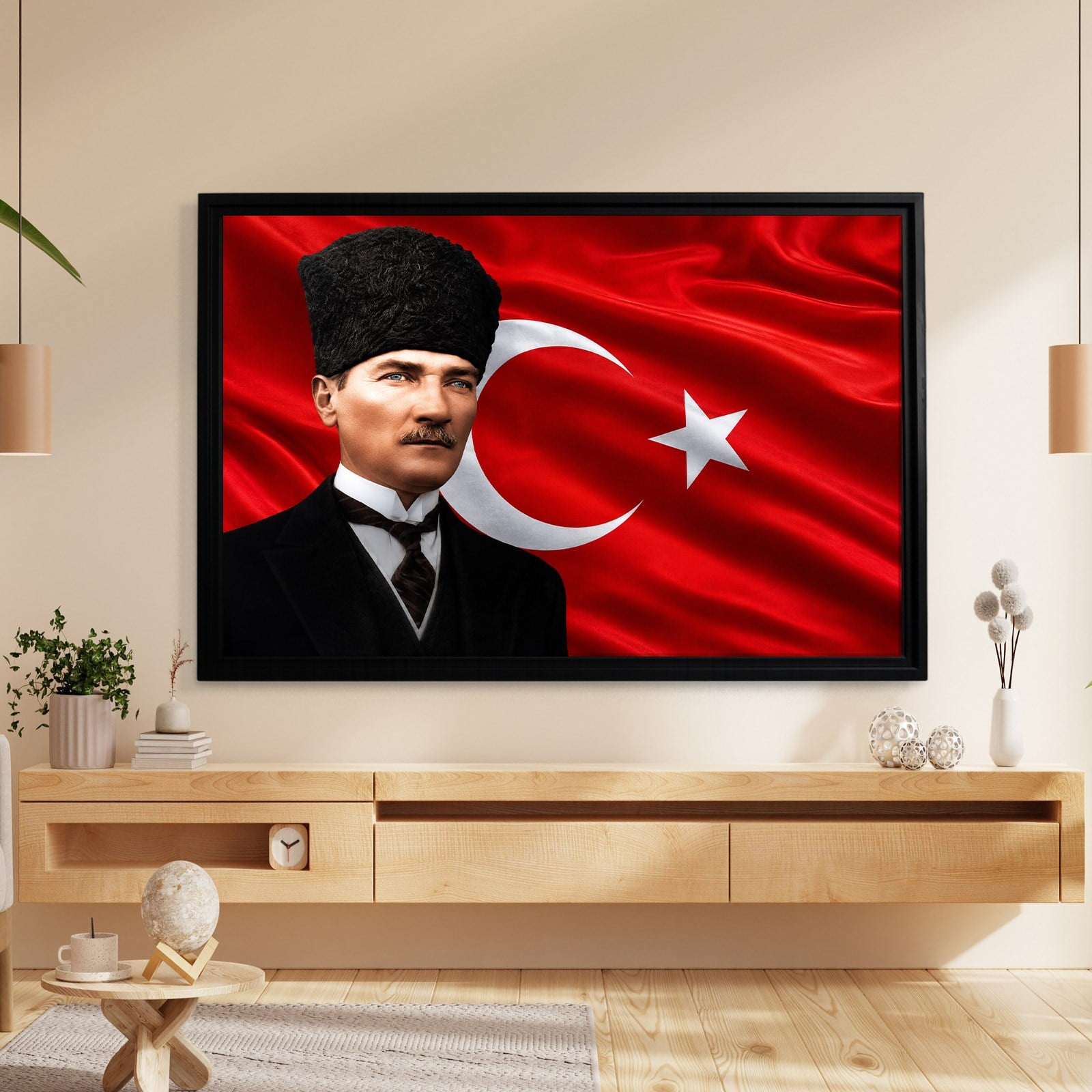 Atatürk Kanvas Tablo – Türk Bayrağı Fonlu Mustafa Kemal Atatürk Duvar Tablosu