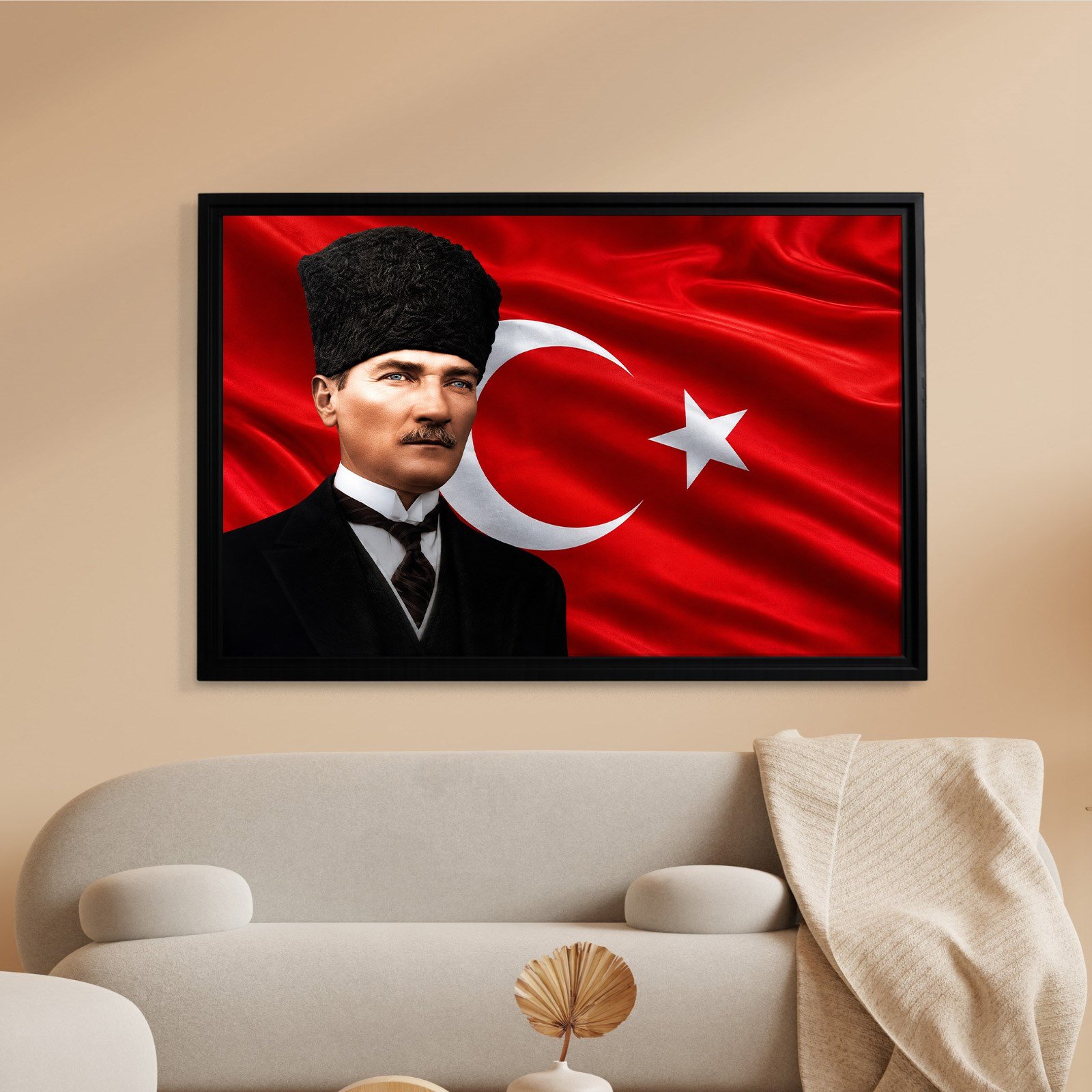 Atatürk Kanvas Tablo – Türk Bayrağı Fonlu Mustafa Kemal Atatürk Duvar Tablosu