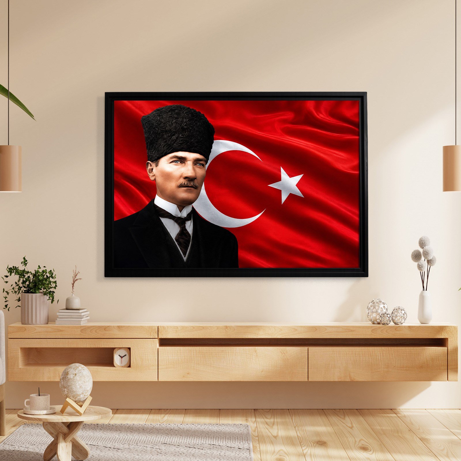 Atatürk Kanvas Tablo – Türk Bayrağı Fonlu Mustafa Kemal Atatürk Duvar Tablosu