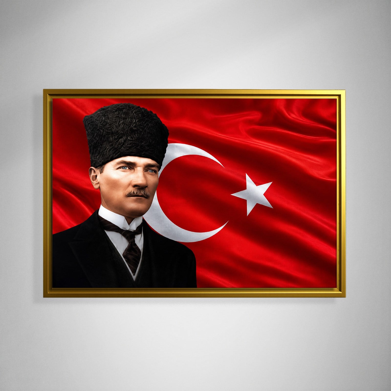 Atatürk Kanvas Tablo – Türk Bayrağı Fonlu Mustafa Kemal Atatürk Duvar Tablosu