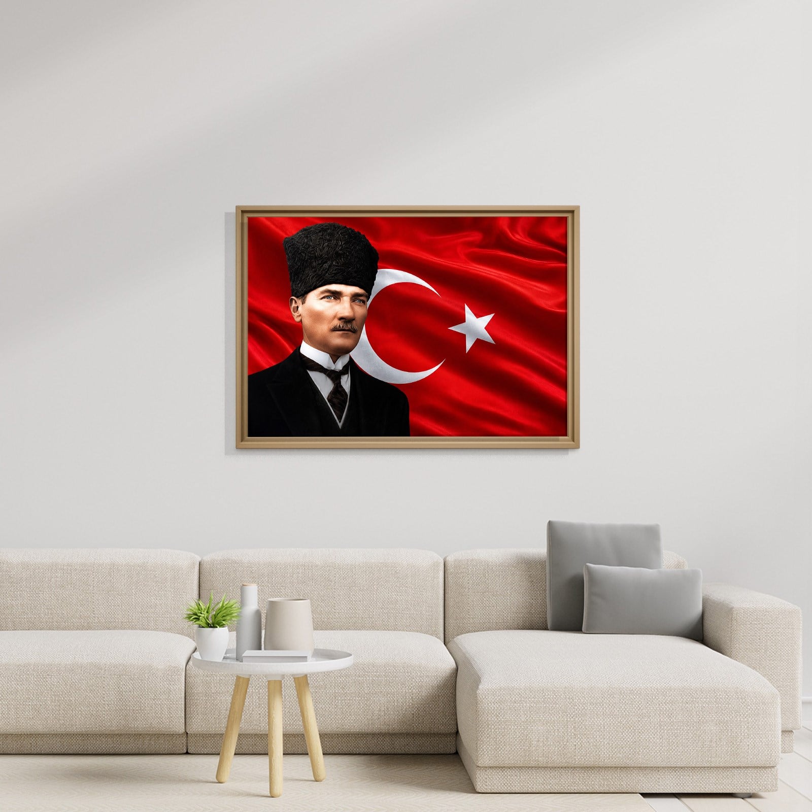 Atatürk Kanvas Tablo – Türk Bayrağı Fonlu Mustafa Kemal Atatürk Duvar Tablosu