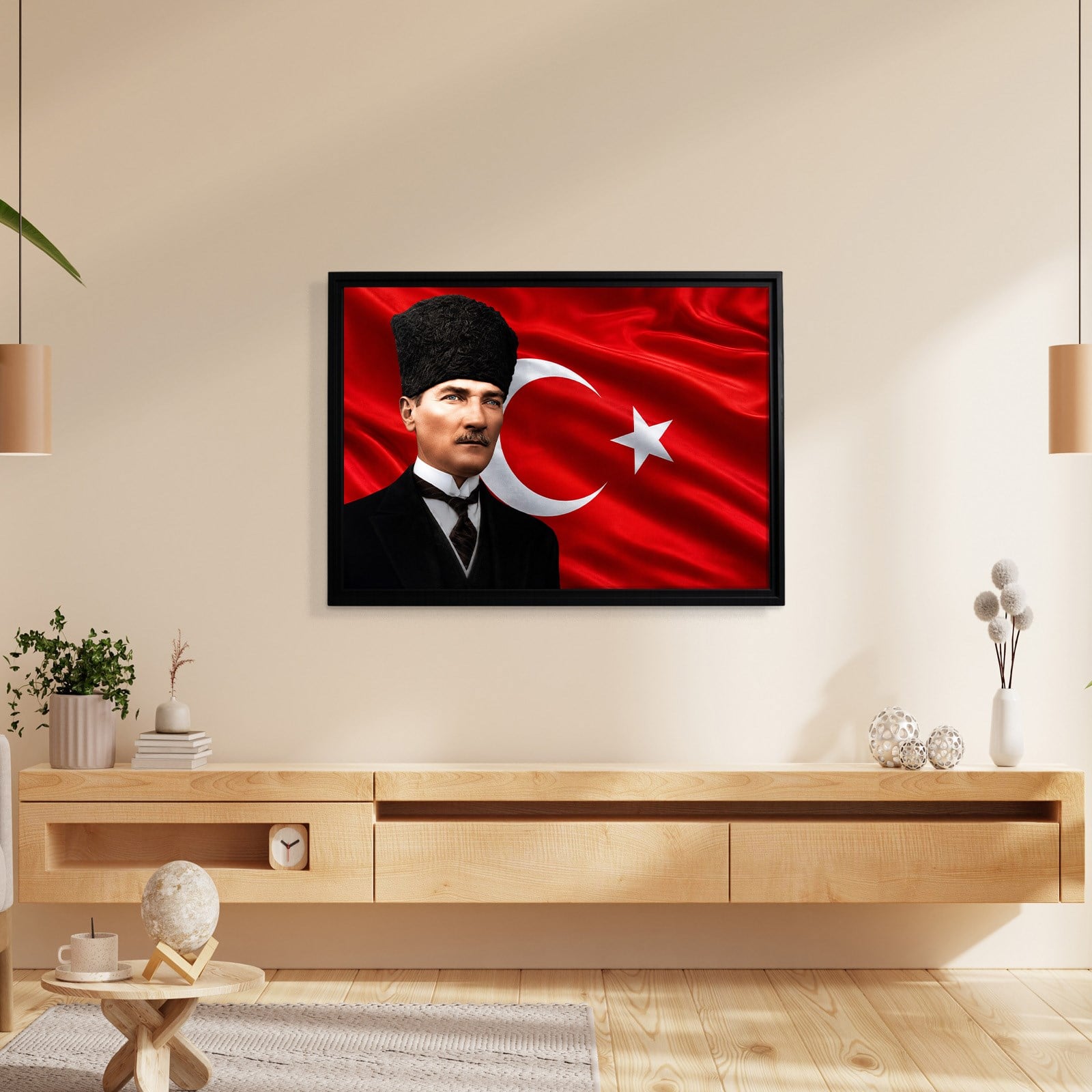 Atatürk Kanvas Tablo – Türk Bayrağı Fonlu Mustafa Kemal Atatürk Duvar Tablosu