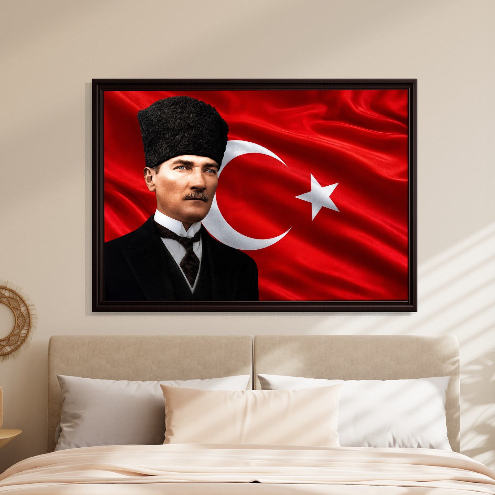 Atatürk Kanvas Tablo – Türk Bayrağı Fonlu Mustafa Kemal Atatürk Duvar Tablosu