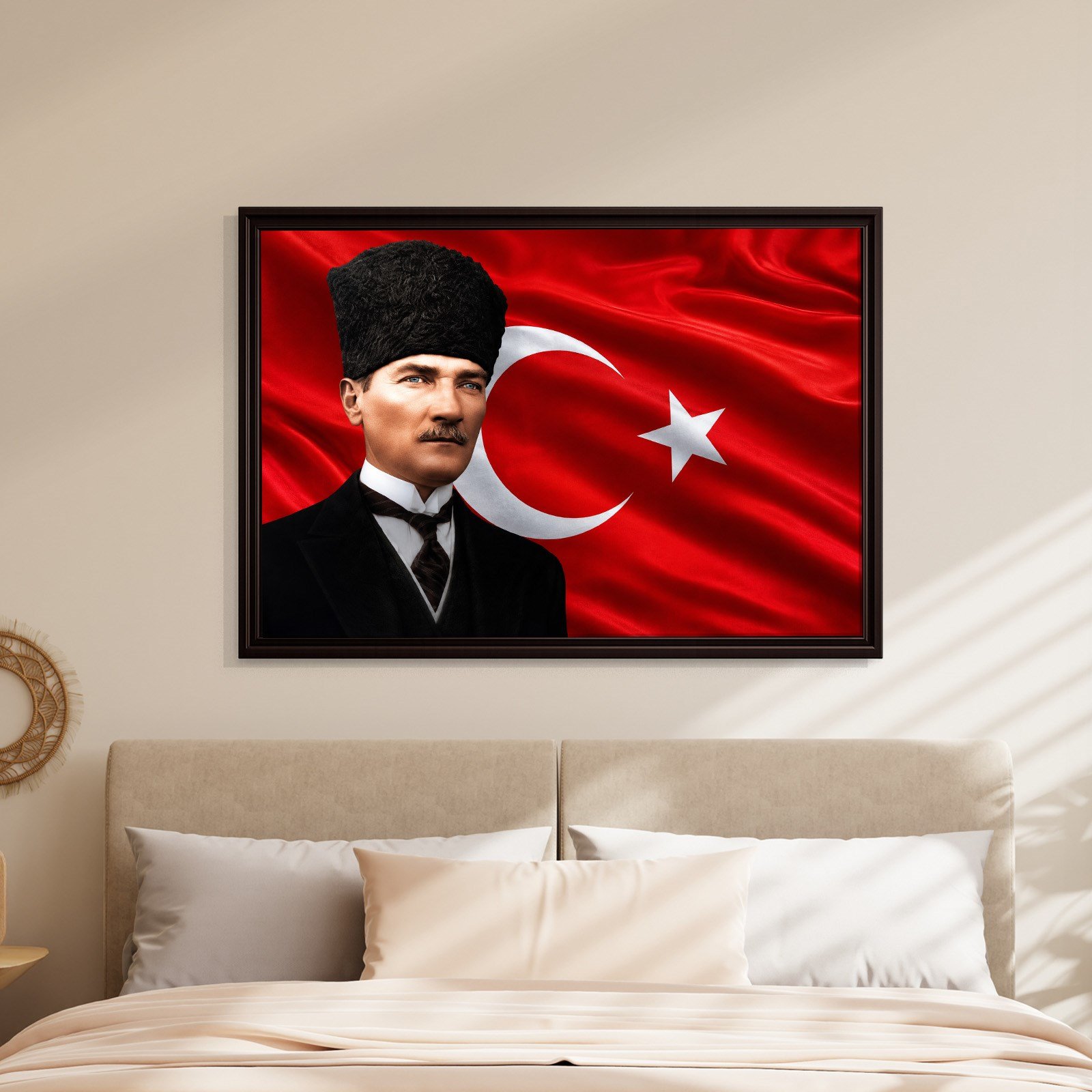 Atatürk Kanvas Tablo – Türk Bayrağı Fonlu Mustafa Kemal Atatürk Duvar Tablosu