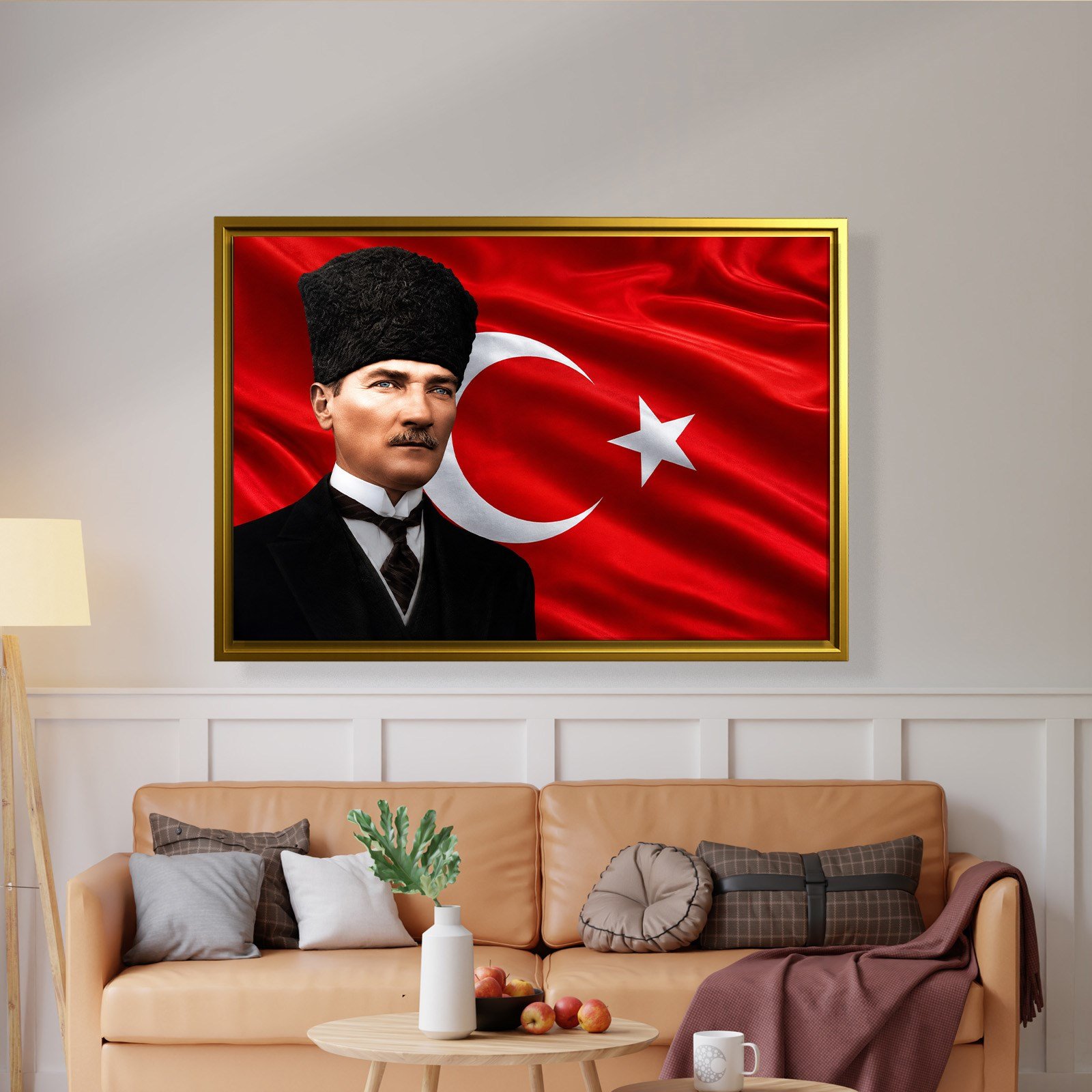 Atatürk Kanvas Tablo – Türk Bayrağı Fonlu Mustafa Kemal Atatürk Duvar Tablosu
