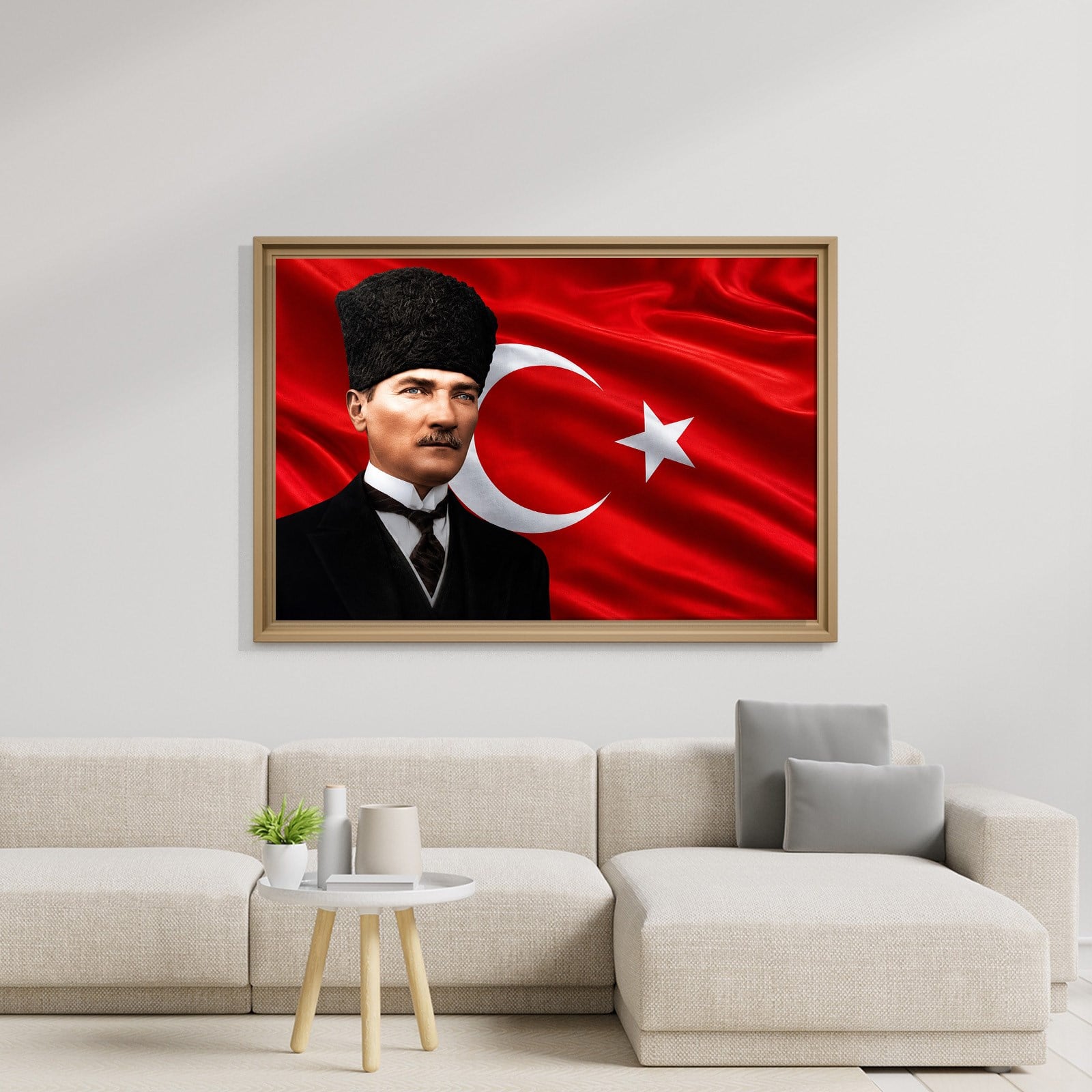 Atatürk Kanvas Tablo – Türk Bayrağı Fonlu Mustafa Kemal Atatürk Duvar Tablosu