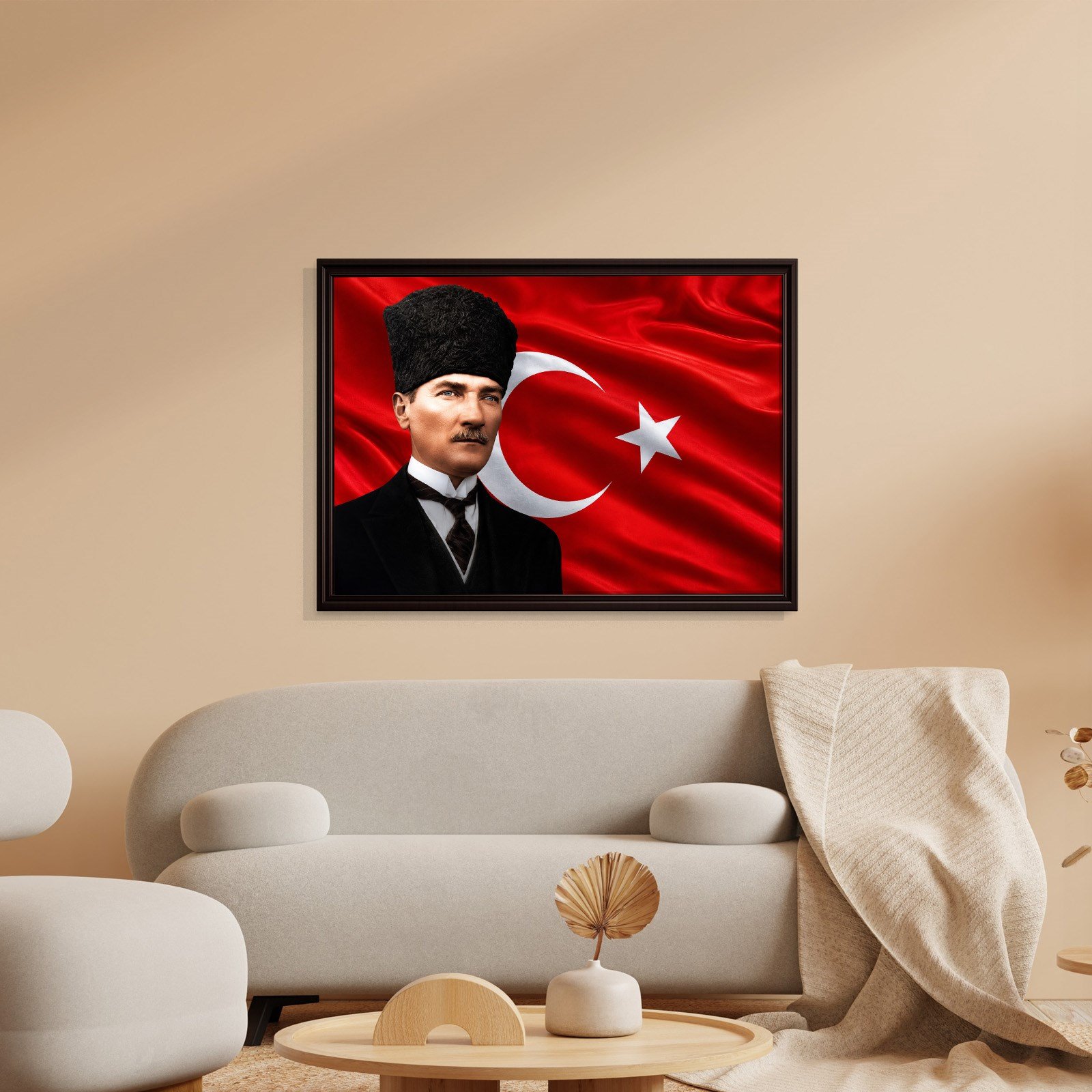 Atatürk Kanvas Tablo – Türk Bayrağı Fonlu Mustafa Kemal Atatürk Duvar Tablosu