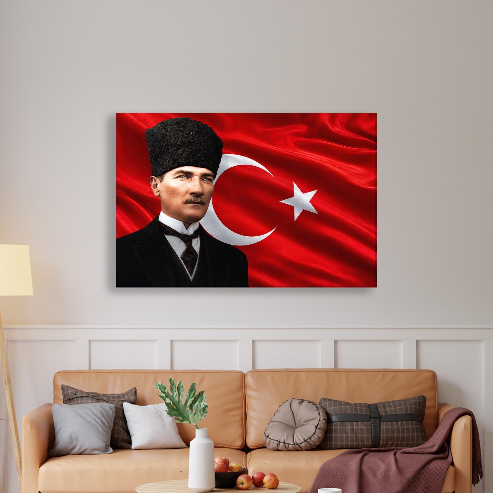 Atatürk Kanvas Tablo – Türk Bayrağı Fonlu Mustafa Kemal Atatürk Duvar Tablosu