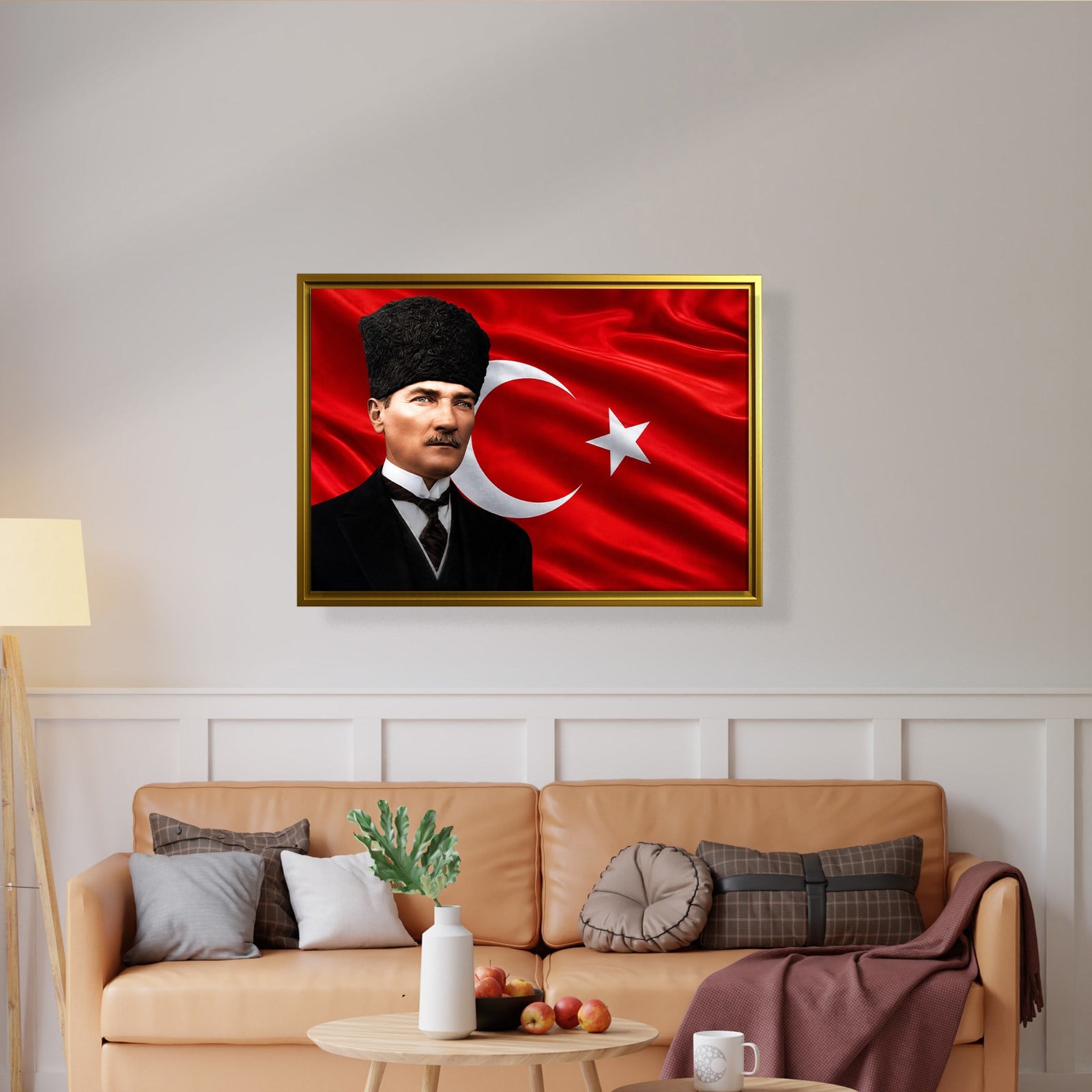 Atatürk Kanvas Tablo – Türk Bayrağı Fonlu Mustafa Kemal Atatürk Duvar Tablosu