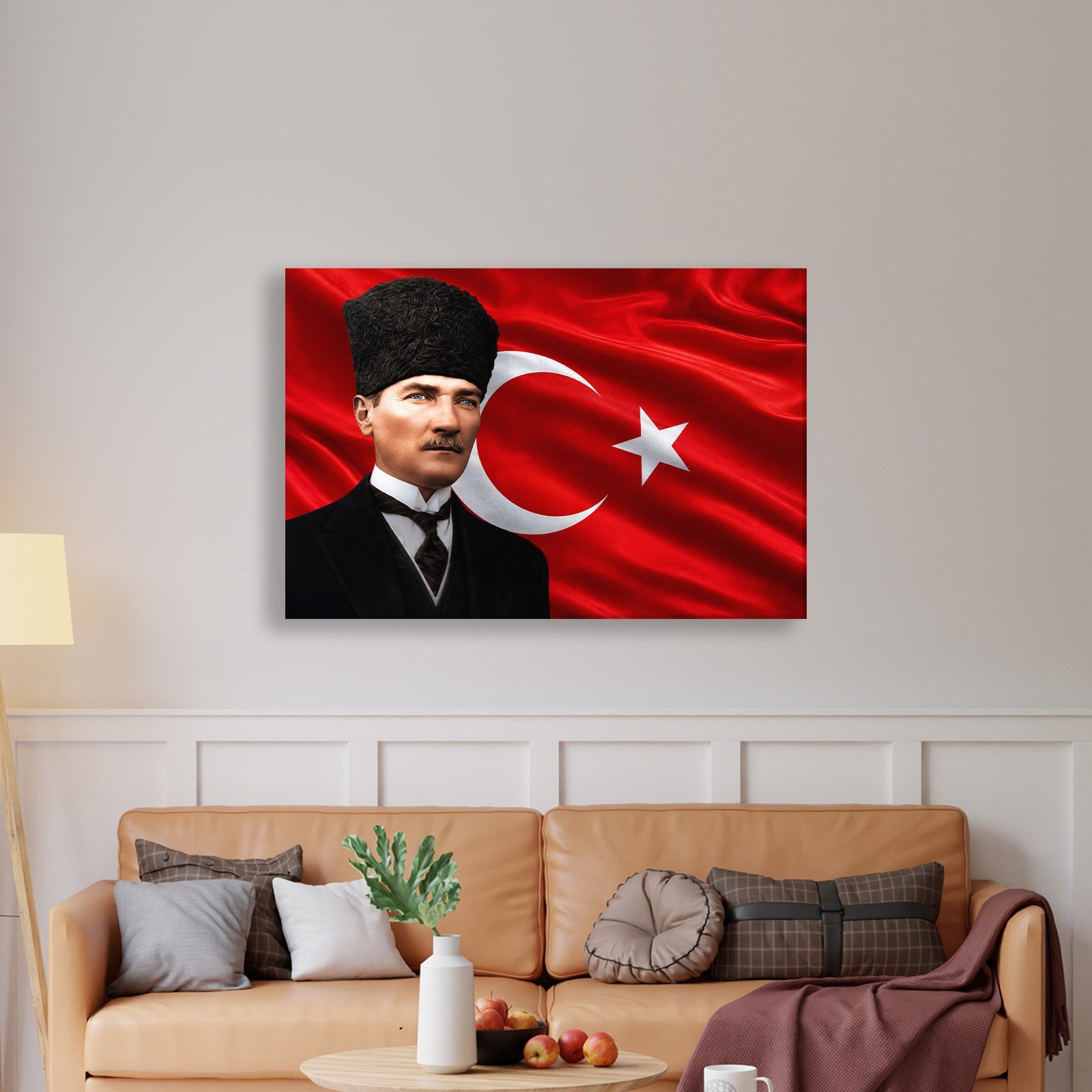 Atatürk Kanvas Tablo – Türk Bayrağı Fonlu Mustafa Kemal Atatürk Duvar Tablosu