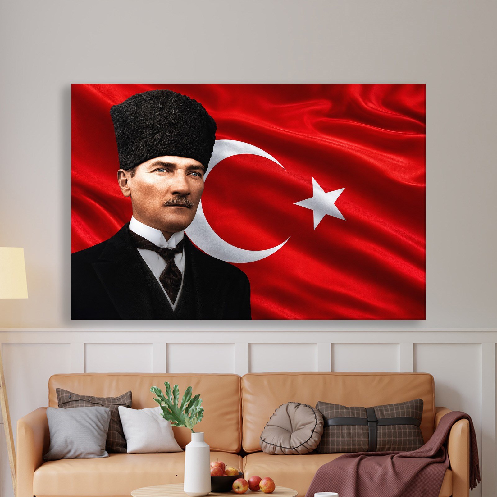Atatürk Kanvas Tablo – Türk Bayrağı Fonlu Mustafa Kemal Atatürk Duvar Tablosu
