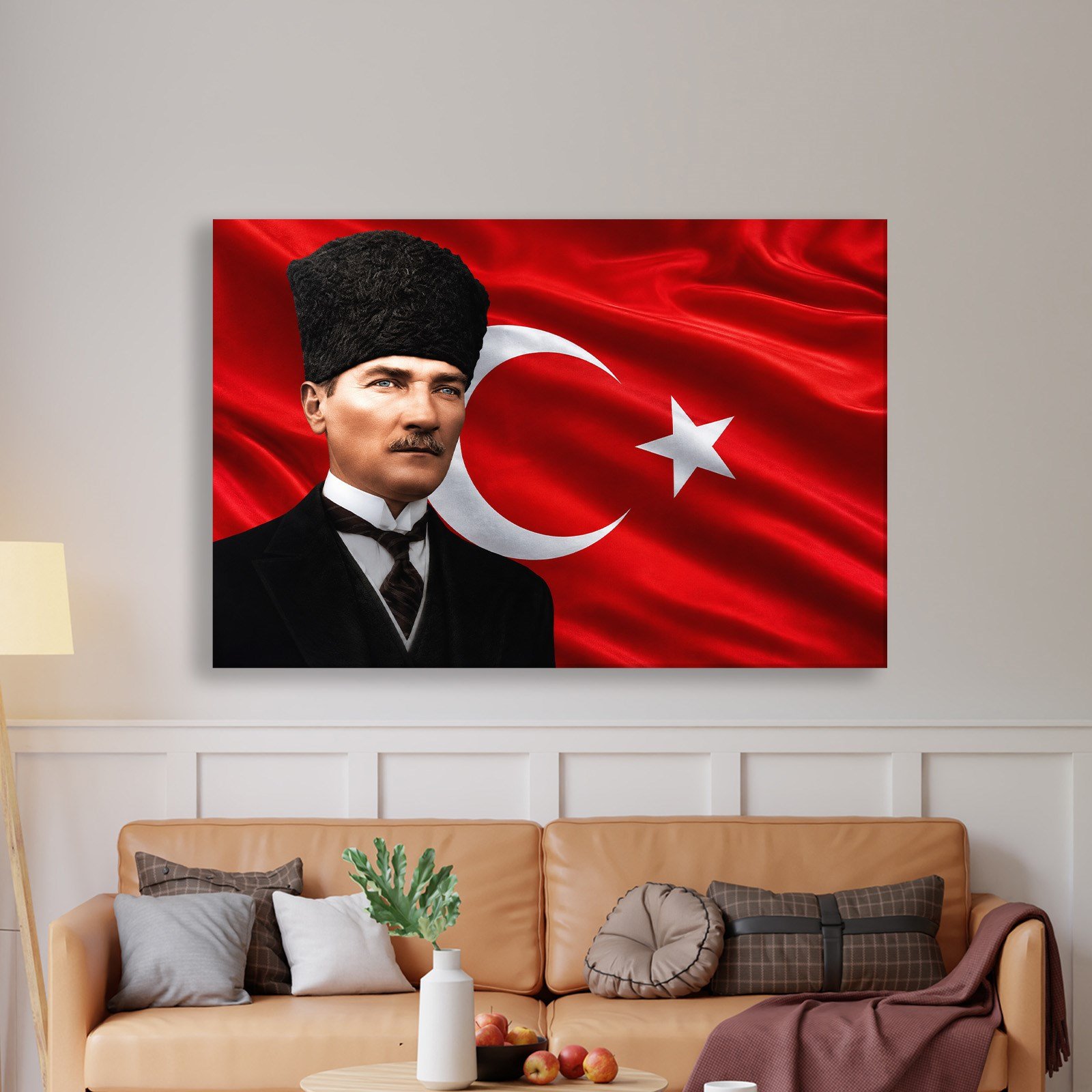 Atatürk Kanvas Tablo – Türk Bayrağı Fonlu Mustafa Kemal Atatürk Duvar Tablosu